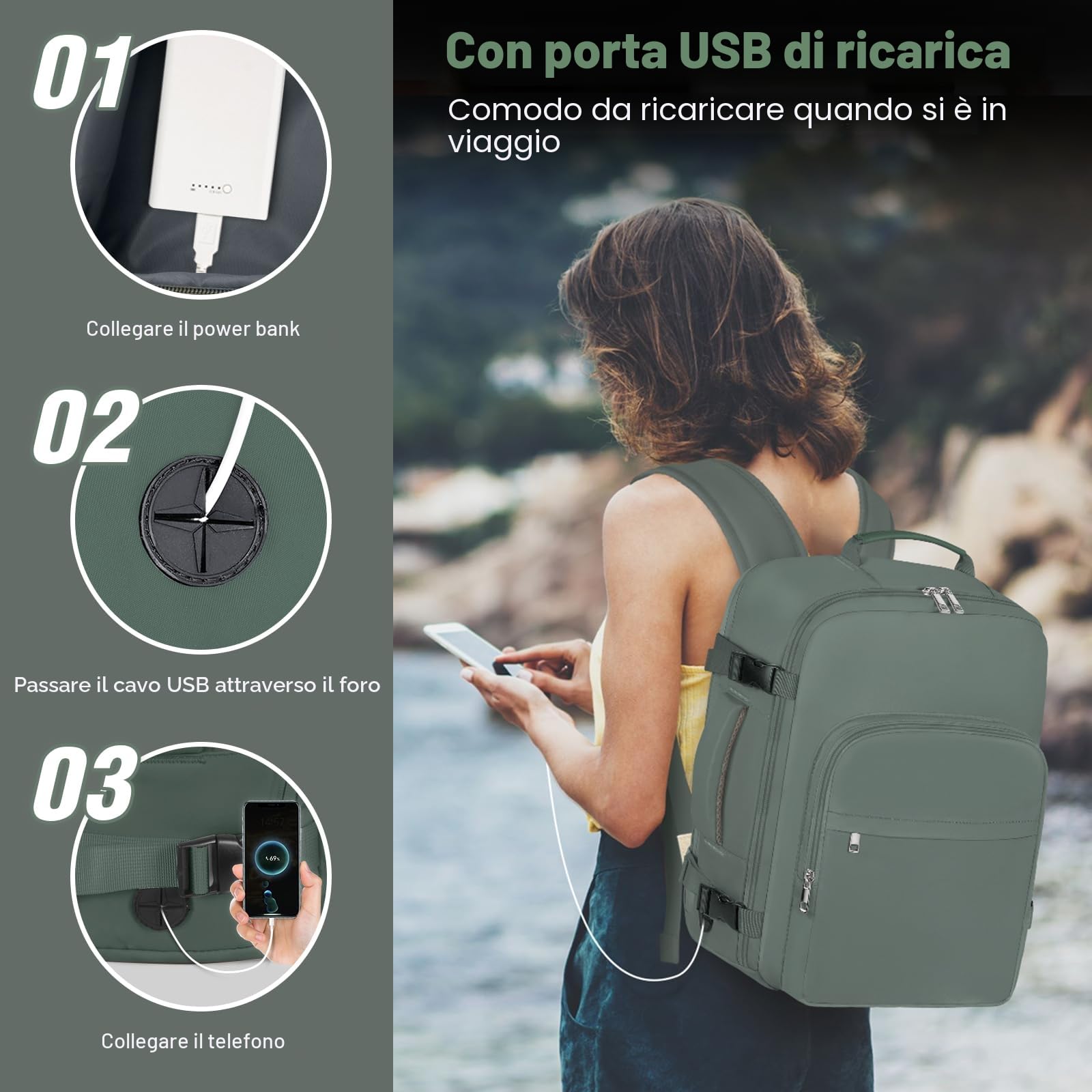 OTAHGK Bagaglio a mano 45 × 36 × 20 per Easyjet, Zaino da Viaggio Sotto il Sedile Aereo Borsa da Cabina Voli Zaini Casual Valigia Ufficio scolastico lavoro Borse Adatto a Laptop da 17 pollici