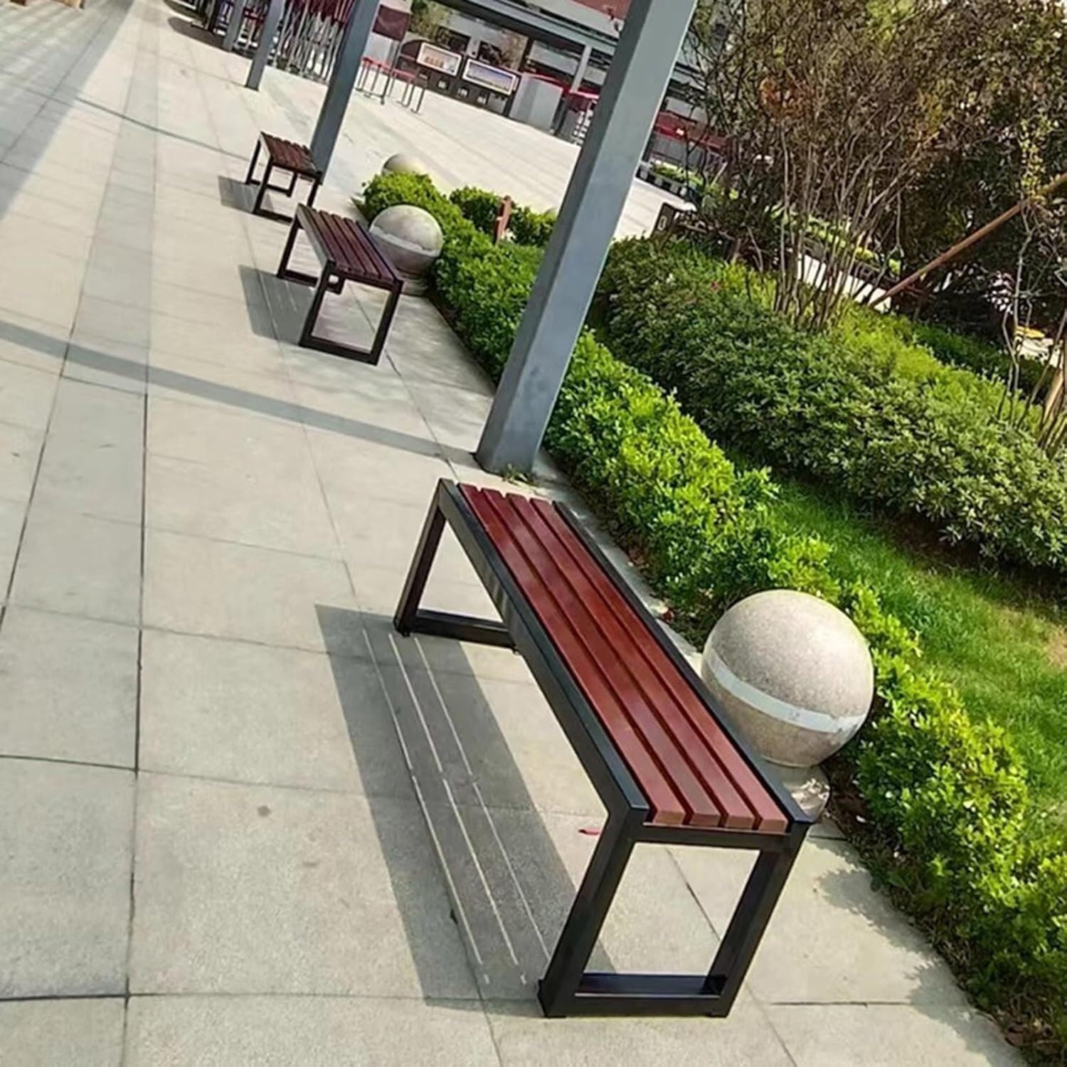 Outdoor Garden Benches, Terrace Benches with Flat Noodles Seats, Backless Benches, Suitable for Gardens, Porches, Parks(100cm/39in)