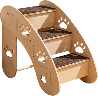 Small Dog Steps - Wooden Pet Stairs with Anti-Slip Mat | Triangular Structure Pet Ramp for Sofa Bed Car | Arched Pets Climbing Ladder for Puppies Elderly Cats | Steady Support for Furniture Access