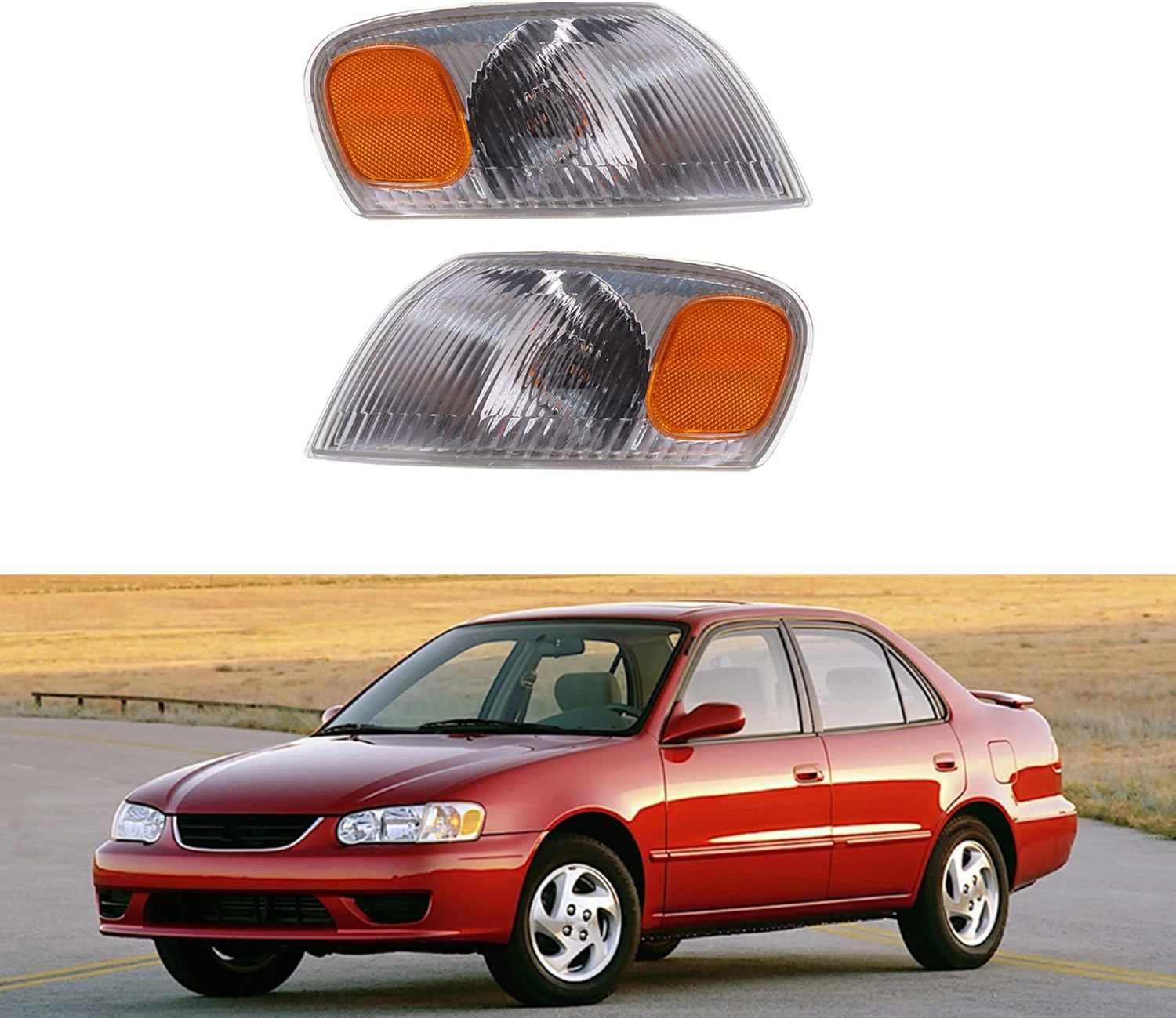 waltyotur 1 Pair Front Left + Right Parking Turn Signal Lights Corner Lamp DRL Turn Signal Lights Kit Replacement for Corolla 1998 1999 2000 81510-02040 81520-02040