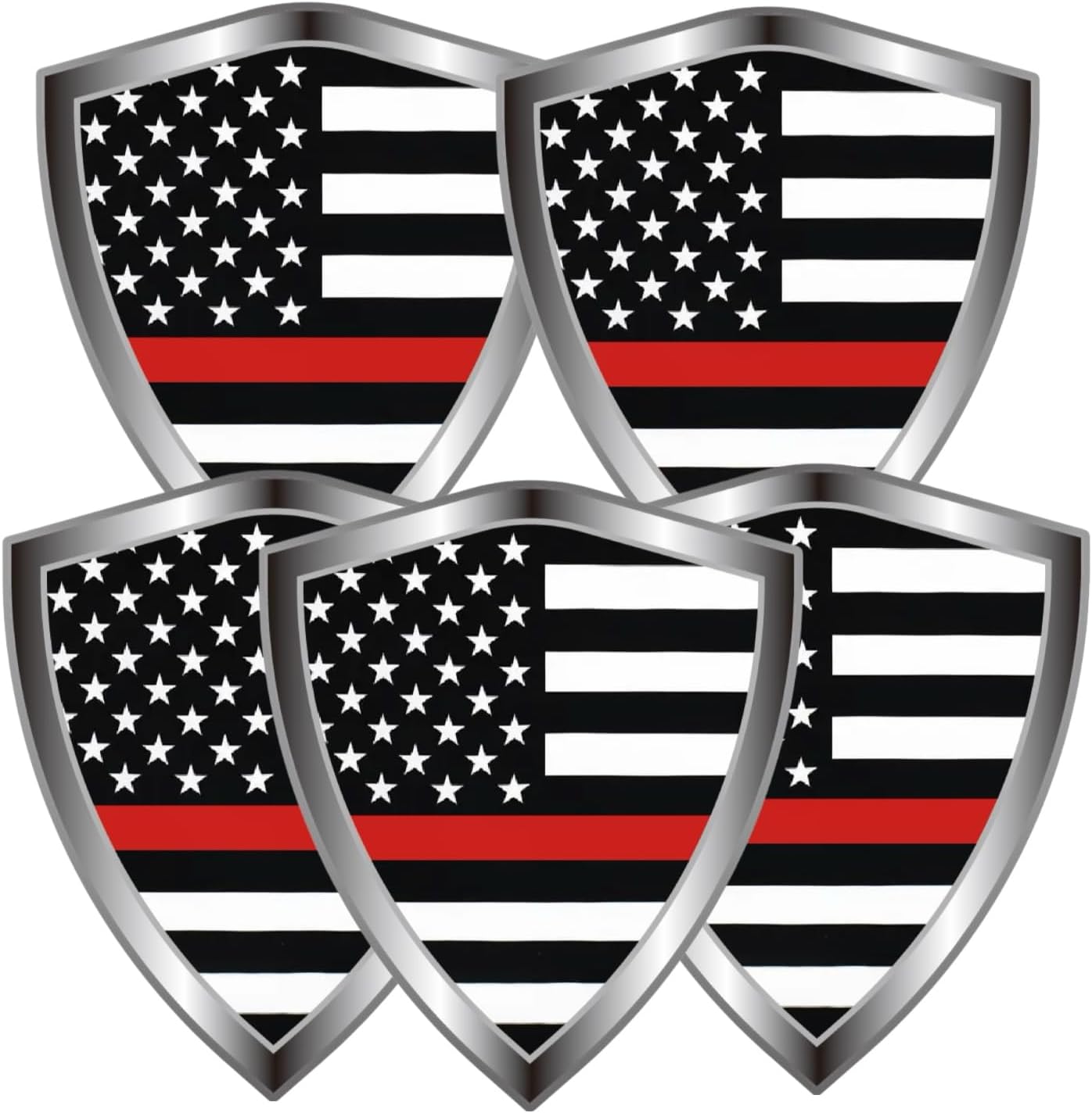 Thin Red Line American Firefighter Flag Decal Sticker - US Firefighter Flags Shield Shape Reflective Vinyl Car Stickers - for Car Window Bumper Laptop Waterproof Sticker (5Pcs)