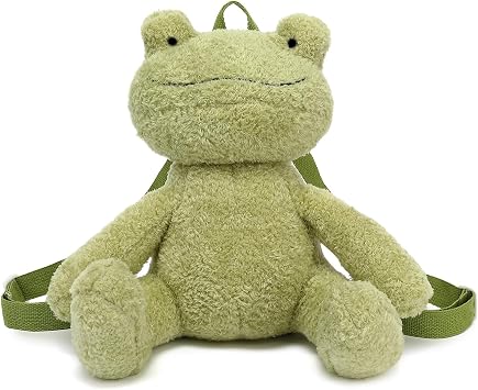 Bycobecy Cute Frog Stuffed Animals Backpack for Women, Kawaii Frog Plush Backpack Fluffy Bag Novelty Purse with adjustable Strap Green