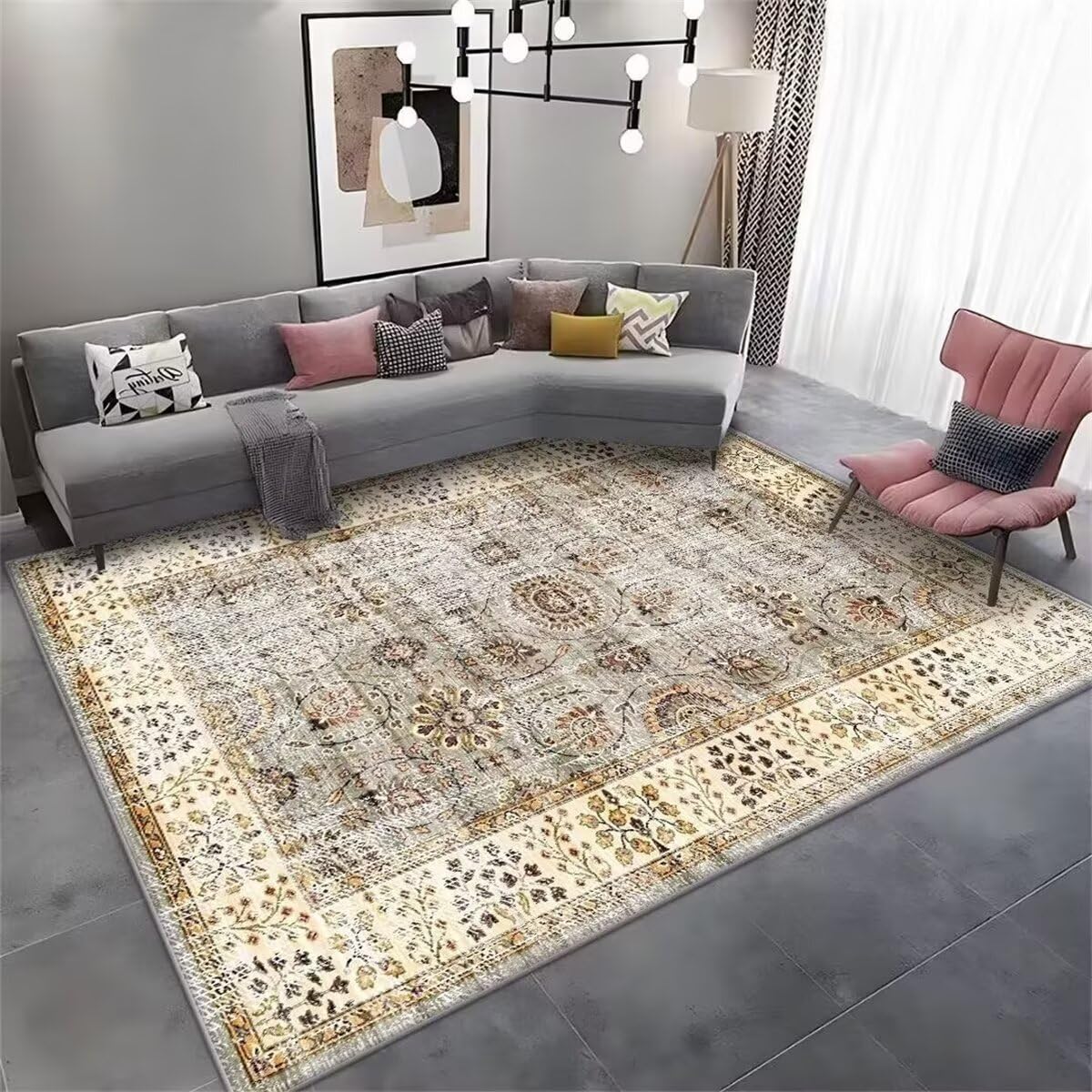 Tapis de salon rétro 200x300cm grand format et facile d'entretien pour chambre moderne