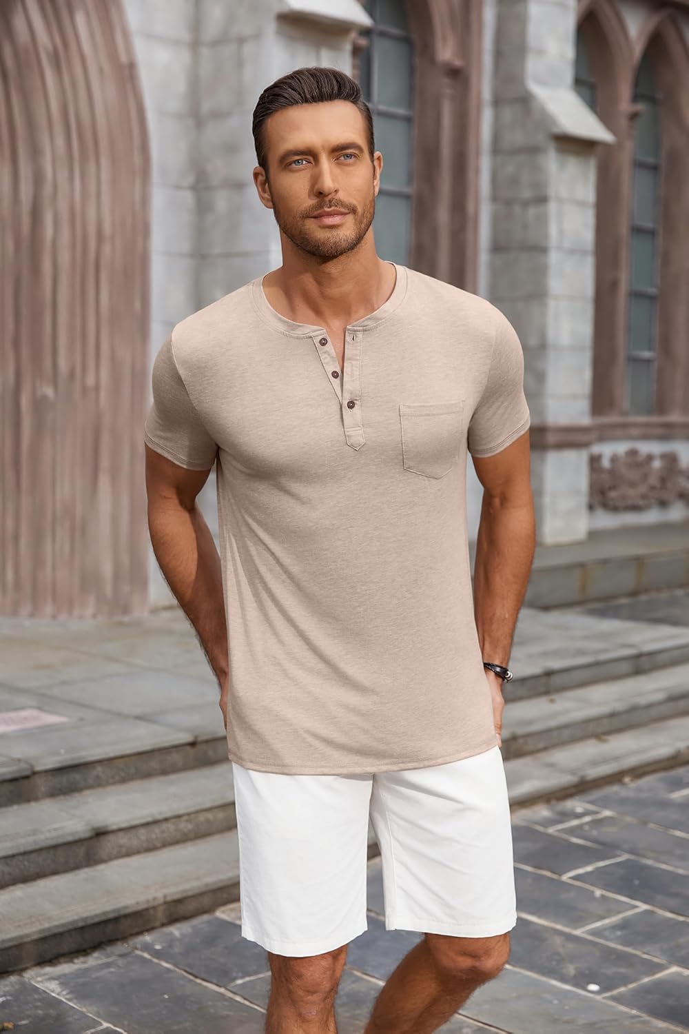 COOFANDY Men's Soft Henley Short Sleeve T Shirts Casual Basic Shirt with Pocket 3 Button Tees Summer Tops - Image 9