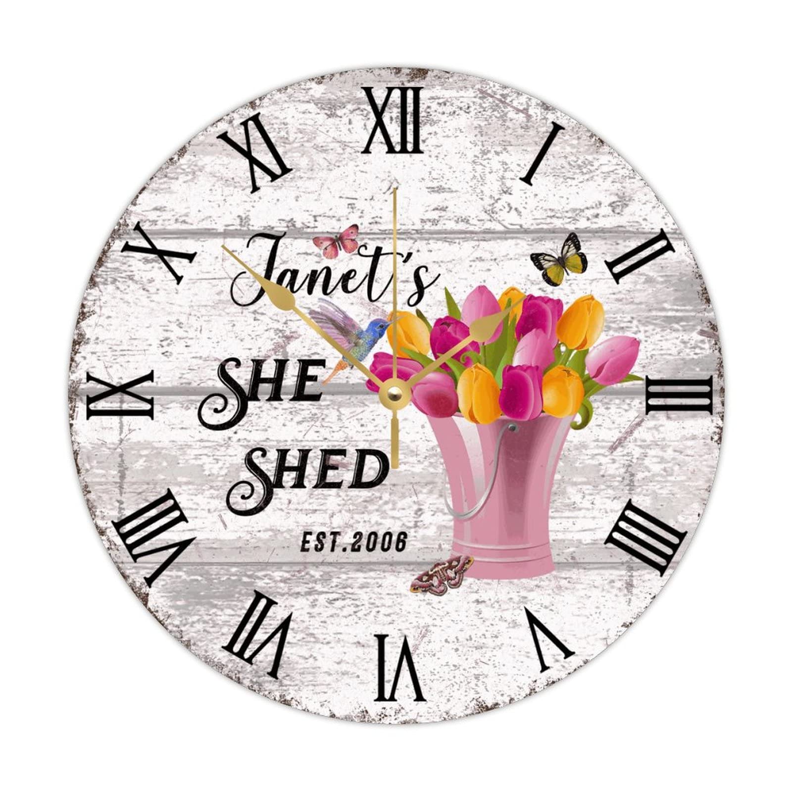 Horloge personnalisée en bois rétro 38cm silencieuse pour chambre