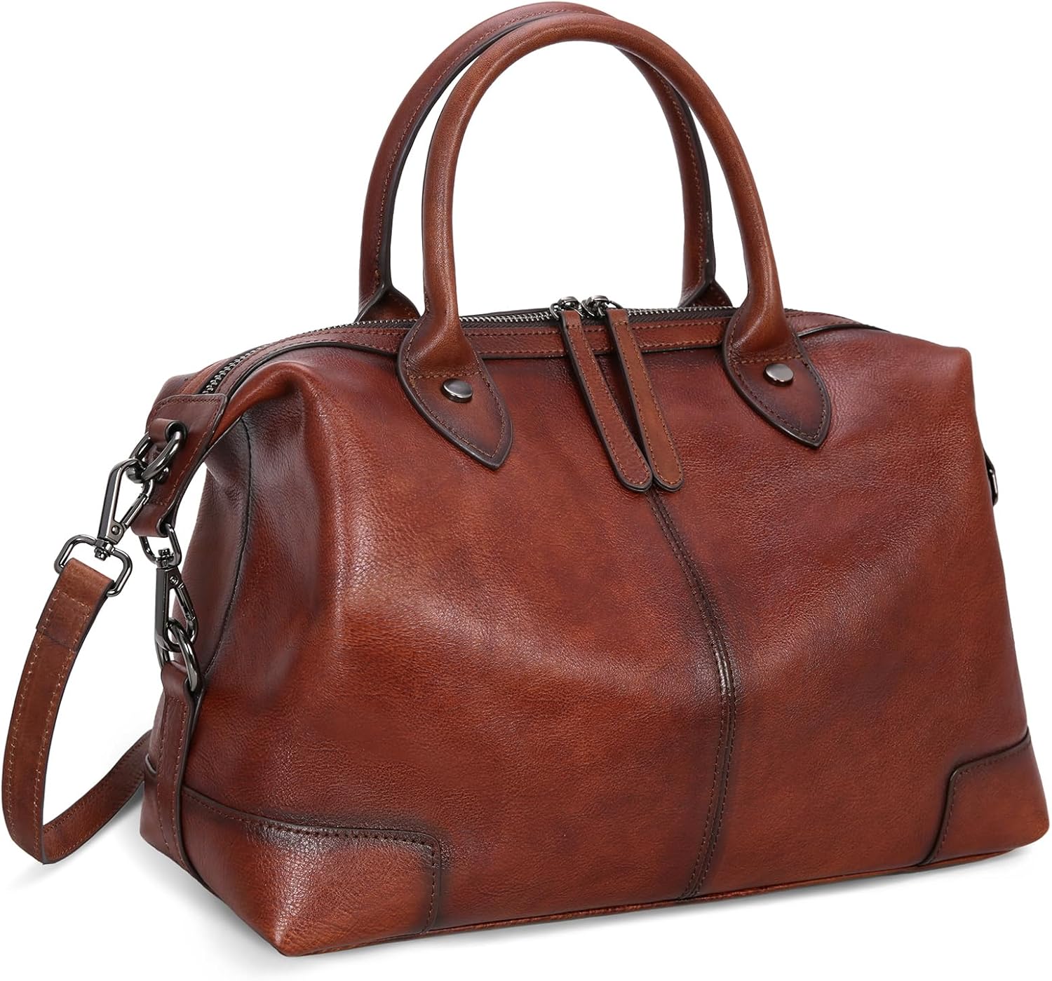 HESHE Genuine Leather Satchel Tote Bag for Women Leather Purse Large Capacity Top Handle Handbag Vintage Doctor Bag