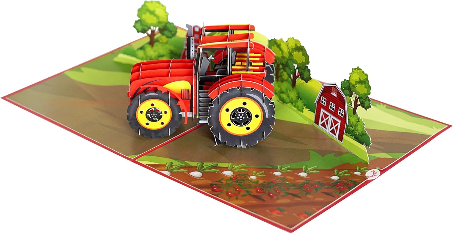Red Tractor Pop Up Birthday Cards for Men, Happy Husband Birthday Card, 3D Gift Card for Him, Dad, Brother, Son, Boyfriend, Granddad, Happy Fathers Day (Size 6x8 In – Red Tractor) - Image 2