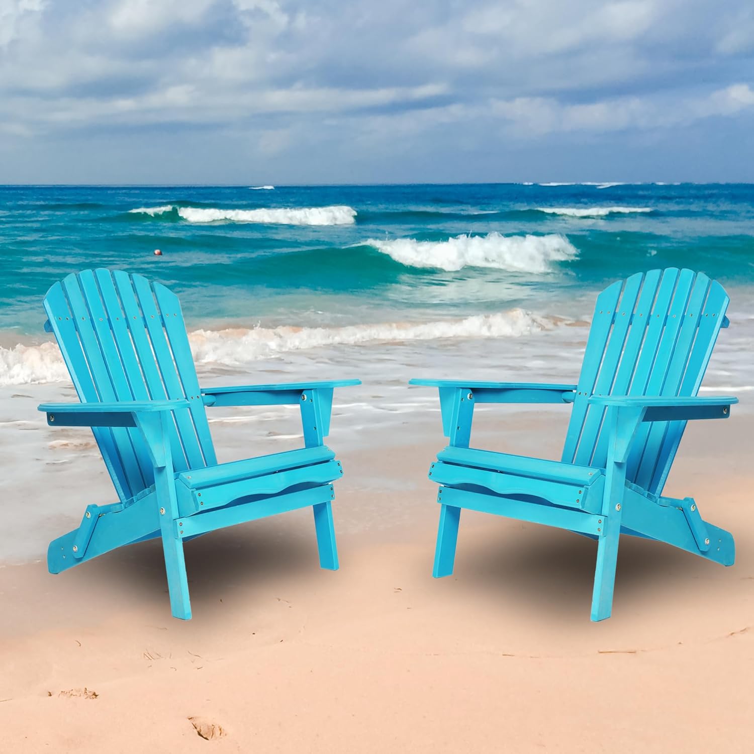 Anwick Set of 2 Outdoor Folding Adirondack Chairs, Solid Wood Patio Chairs with Pre-Assembled Backrest, Weather-Resistant Fire Pit Lounge Chairs for Garden, Lawn,Yard, Deck (Light Blue)