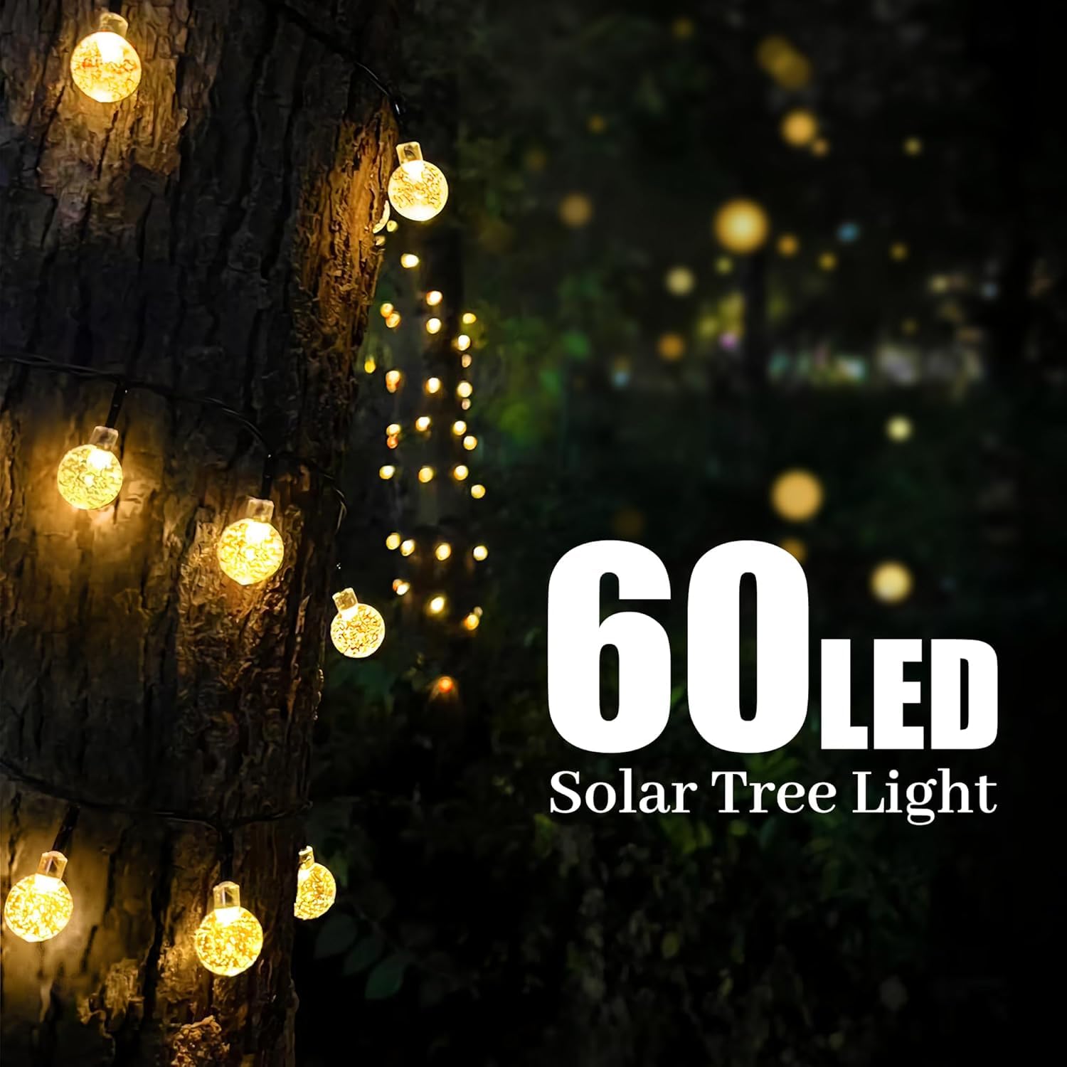 Solar-Lichterkette, kleine Kristallkugel-Licht, Outdoor-Lichterkette, 60 LEDs, 12,2 m, 8 Beleuchtungsmodi, wasserdicht, solarbetrieben, Terrasse, Solarleuchte für Garten, Hof, Veranda, Hochzeit,