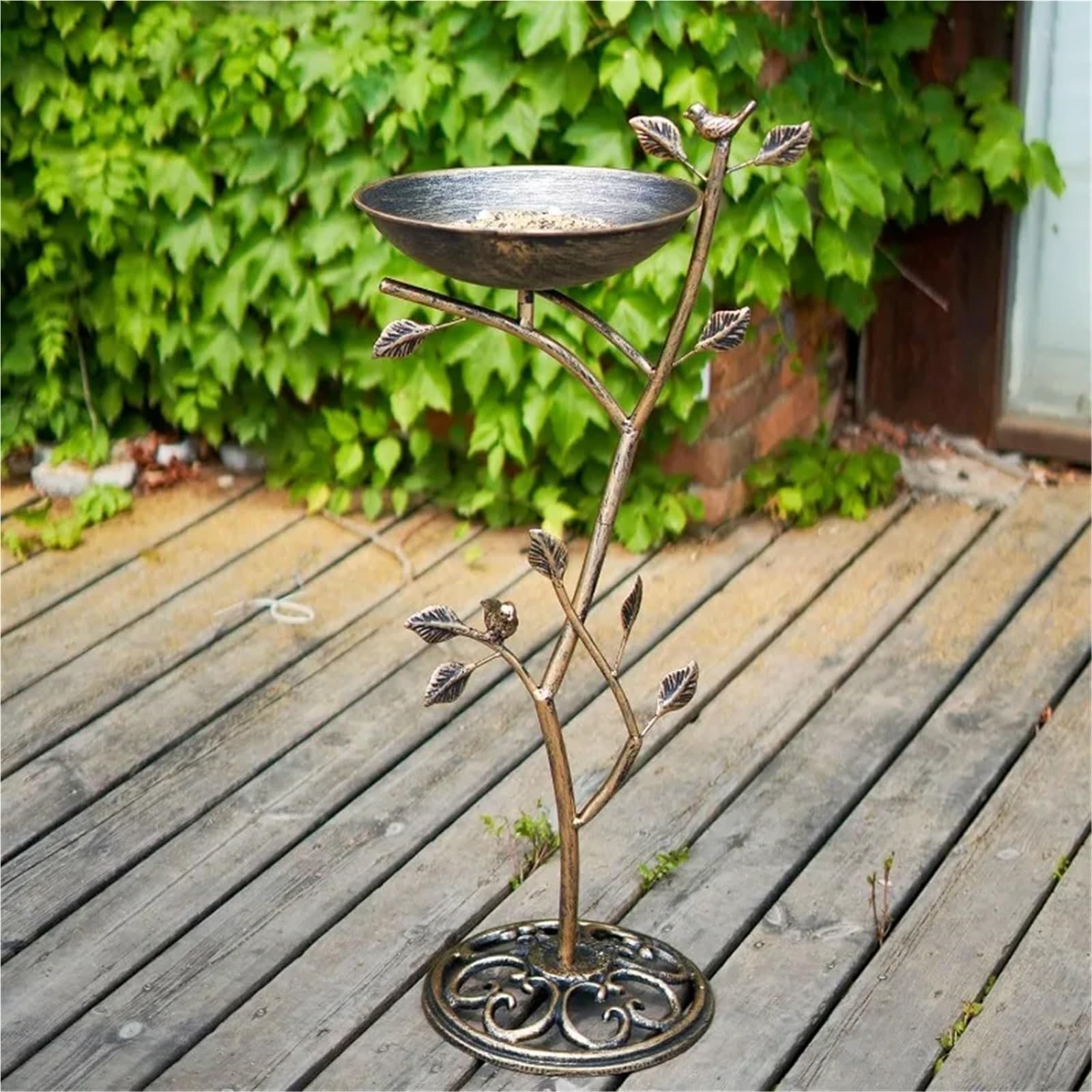 Vogeltränken Vogelbad aus Gusseisen mit Sockel, Durchmesser 28,9 cm B x 78,7 cm H, Vogelbad for draußen, Vintage-Vogelbad aus Metall, Garten- und Hofdekoration