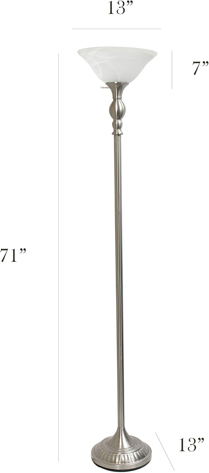 Elegant Designs Elegant Designs LF2001-BSN 1 Lichte Torchiere Gemarmerde Witte Glazen Schaduw Vloerlamp, Geborsteld Nikkel photo 3