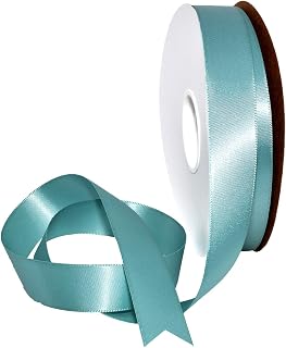 Morex Ribbon 08822/50-331 Double Face Satin Ribbon 7/8" X 50 YD Nile Blue Ribbon for Gift Wrapping, Birthday Gift Cards, Satin Dress for Women, Silk Ribbons for Crafts, Wedding Gifts for Couple