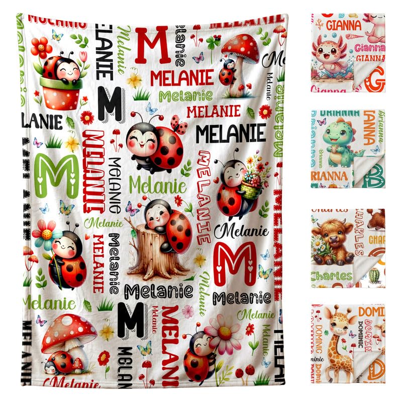 Image of Custom Ladybug Blanket for Boys Girls,Ultra Soft Personalized Gifts Baby Blanket,Customized Throw for Toddlers Newborn Stroller Crib,50 inchx60 inch