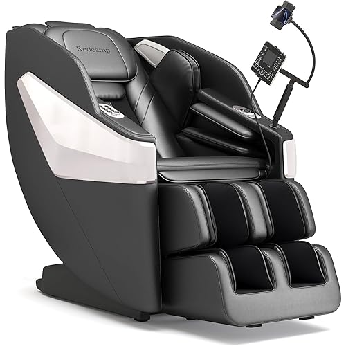 Redcamp Massage Chair Full Body: Zero Gravity with SL Track, 3D Robot Hands, Heat, Airbag Massage, Foot Roller, Bluetooth, Body Scan, LED Remote, Wireless Phone Charging,Black