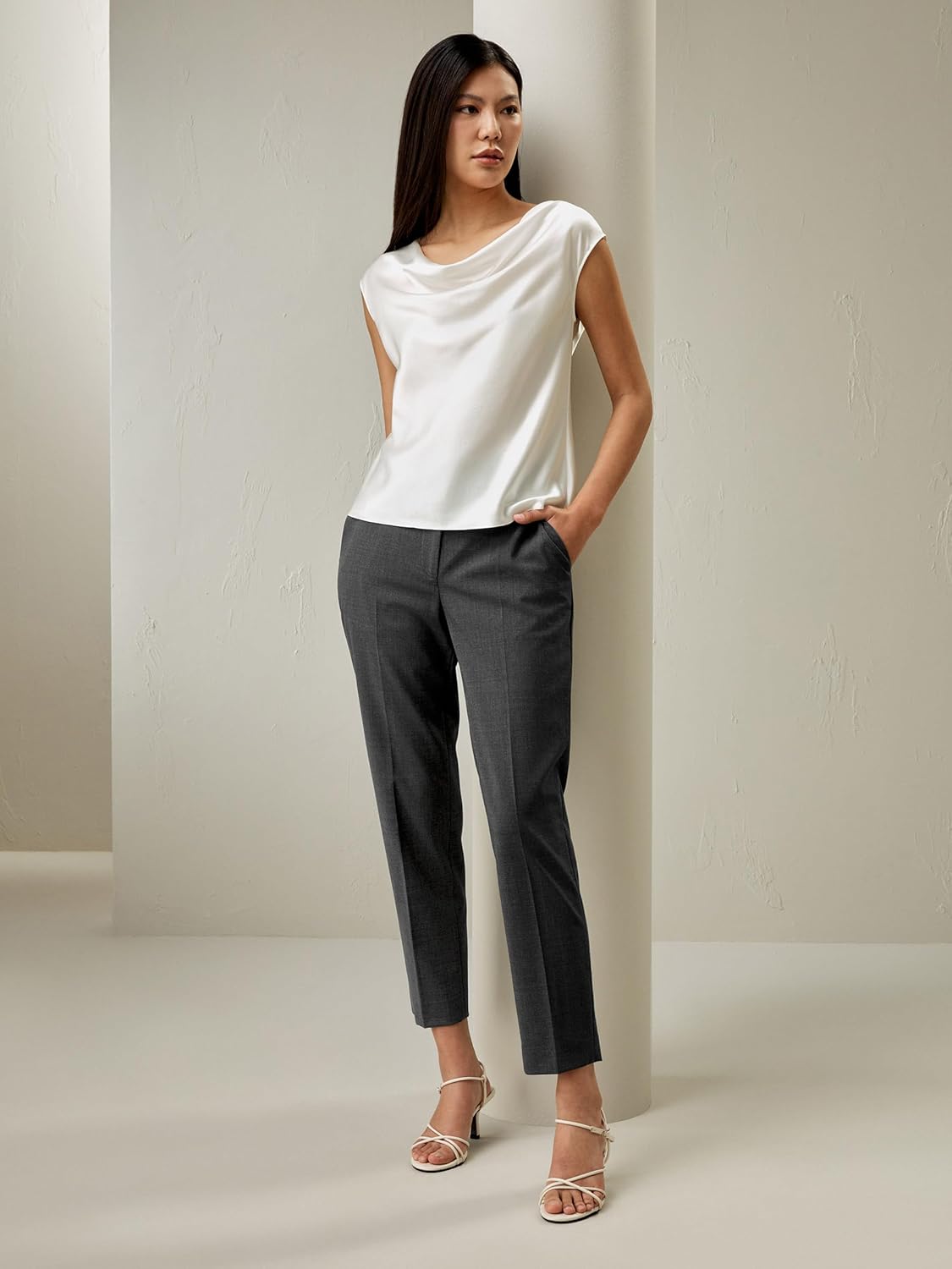 LilySilk 100% Silk Cowl Neck Shirt for Women Sleeveless Elegant Tops for Summer Off Shoulder T Shirt Ladies - Image 3