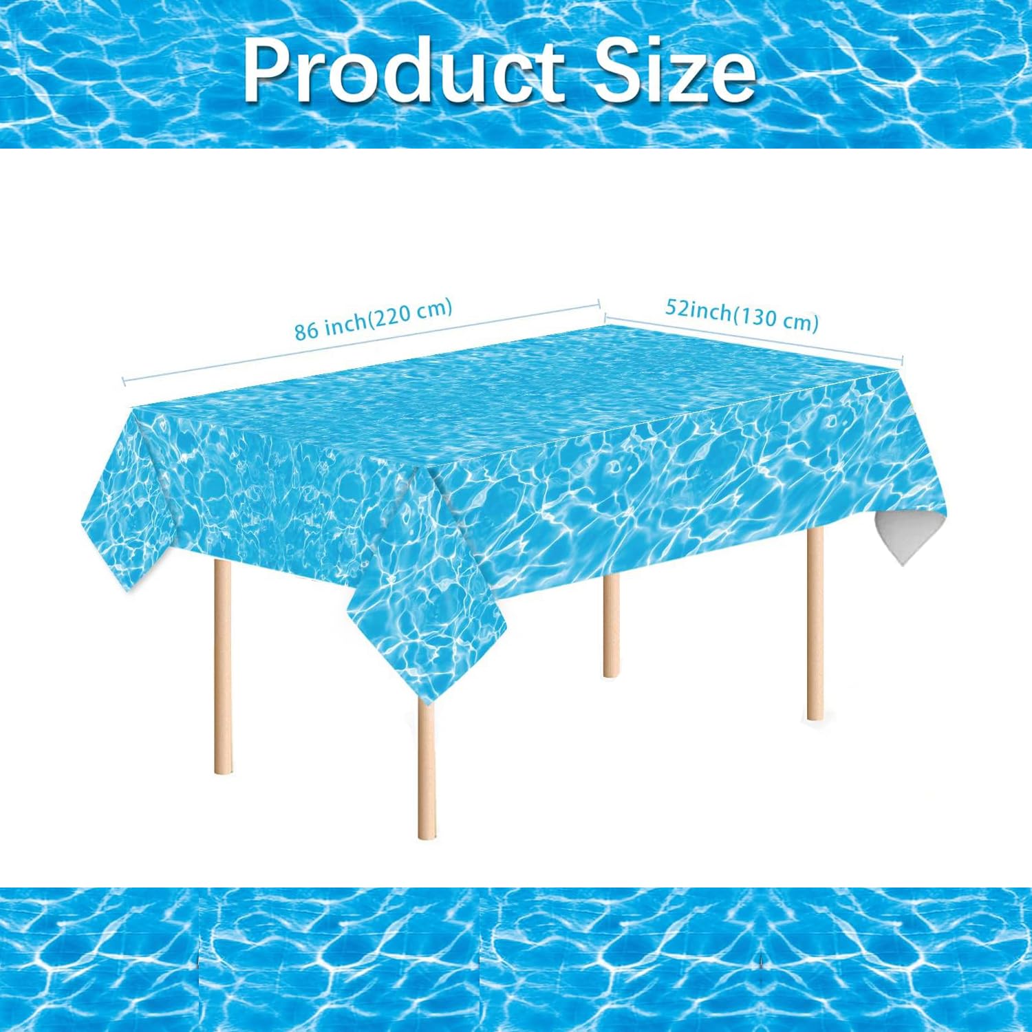 2Pcs Ocean Waves Tablecloths 86x52 Inches - Blue Water Print For Beach Party Decor