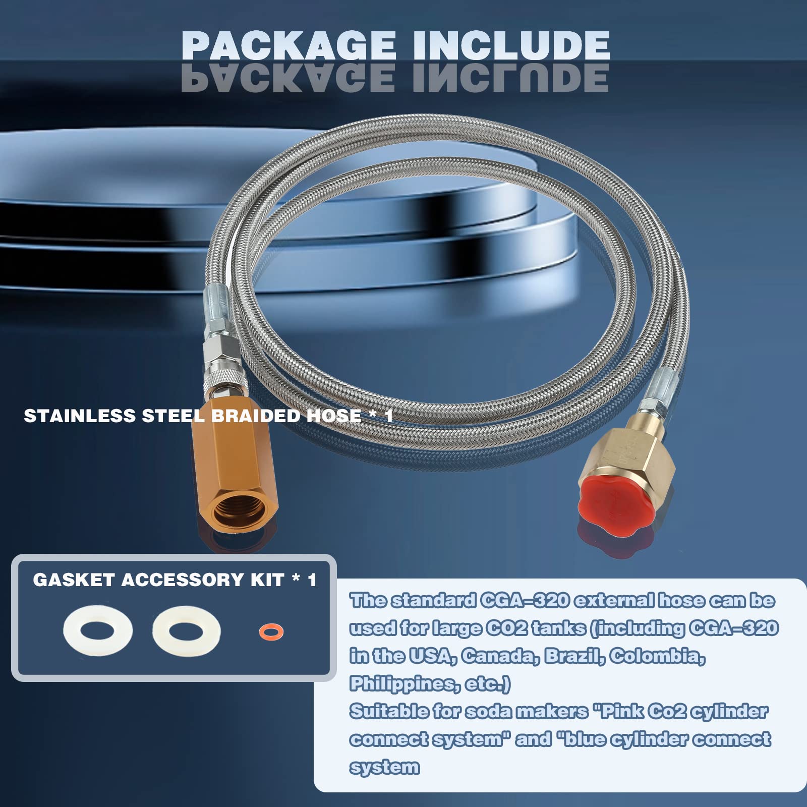 CO2-Adapter Mit Edelstahlschlauch Für Sodamaker - CGA320 Auf M18x1.5, 152 Cm