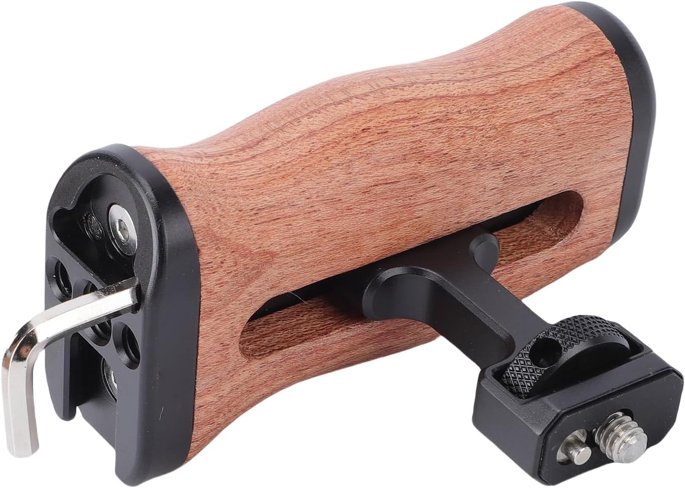 GOWENIC Universal Camera Wooden Side Handle, Flexible and Adjustable, Hidden Accessory Storage, with Extensible Interface, for DSLR Camera Cage