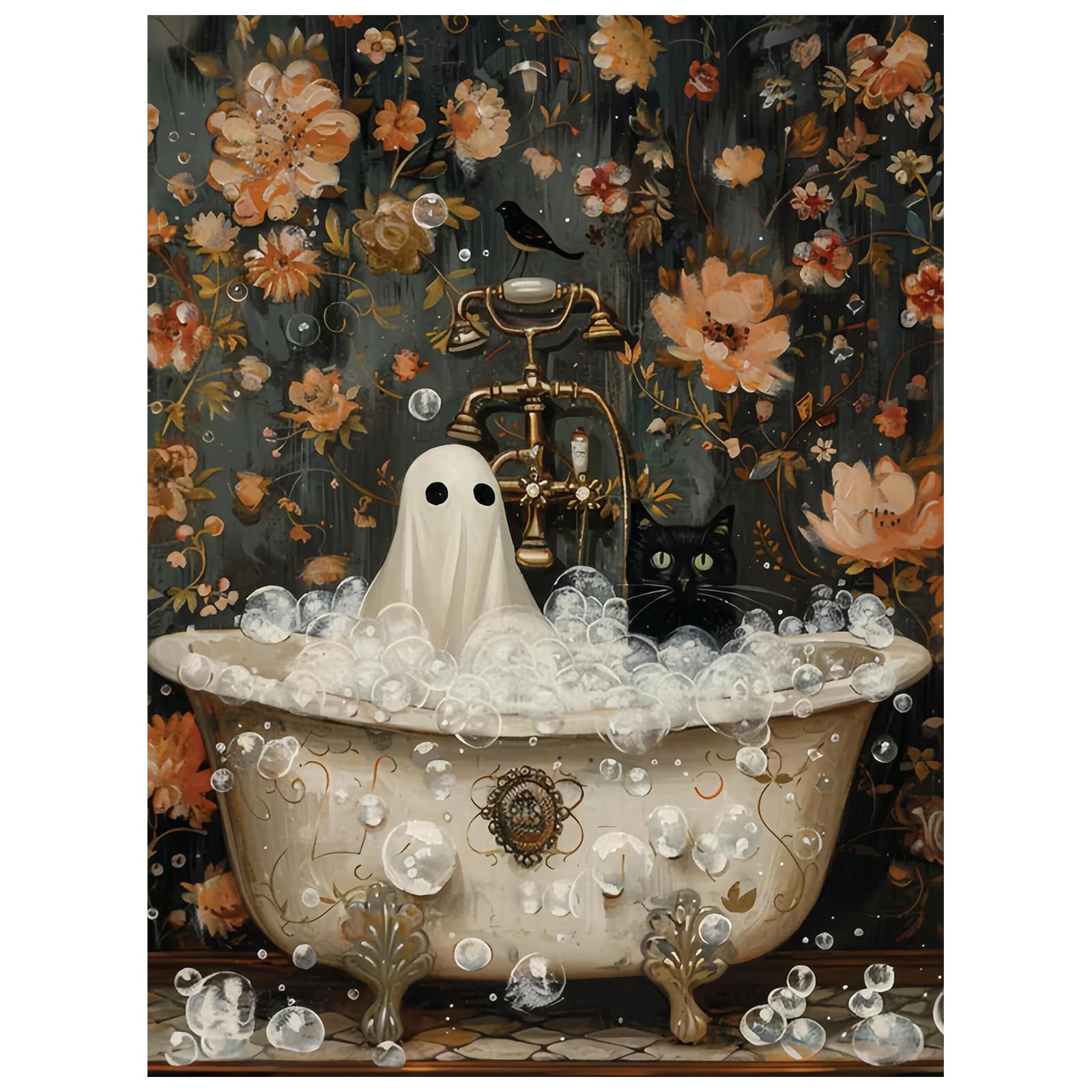 Yeaqee Halloween Ghost Diamond Painting Kits for Adults and Beginners DIY 5D Full Round Drill Halloween Ghost Flower Diamond Art Kit, Painting Gem Art and Crafts Home Wall Decor, 12 x 16 Inch