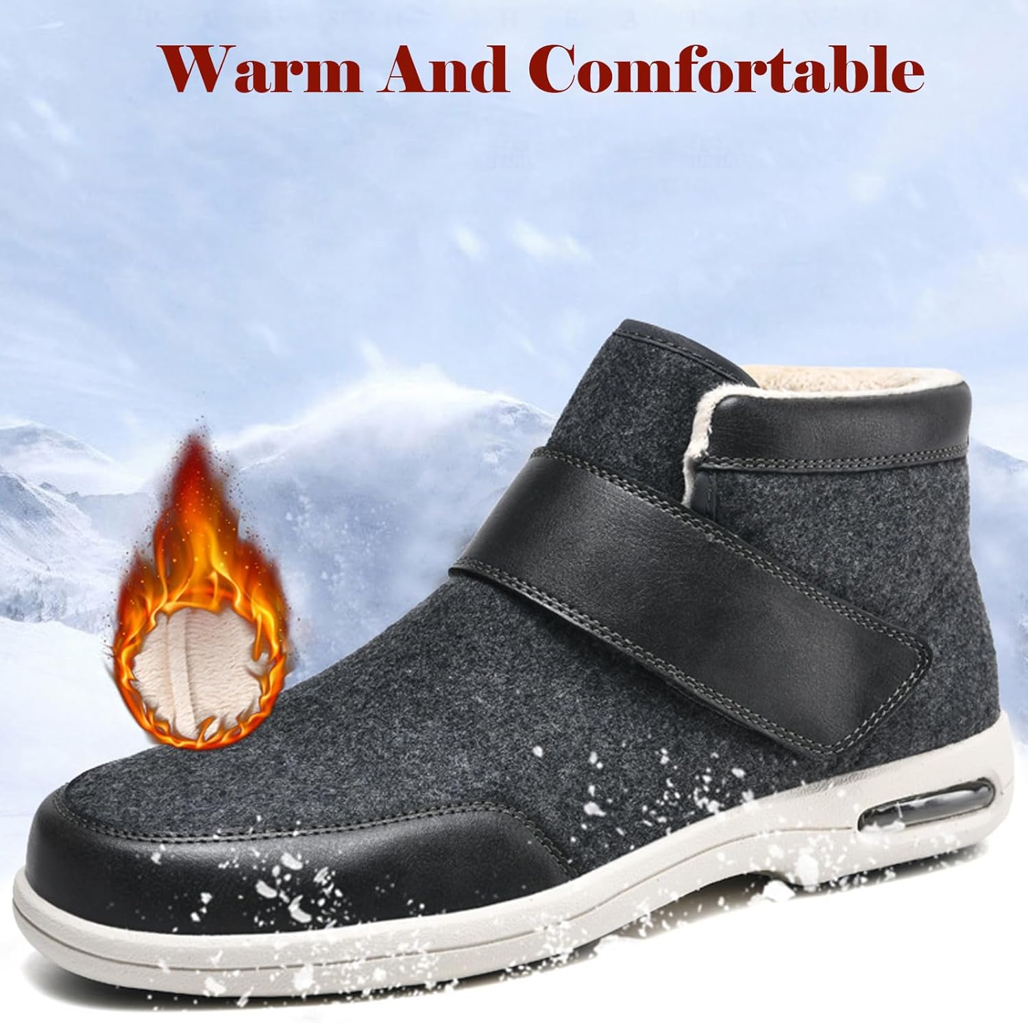 bumuam Womens Stylish Diabetic Shoes,Mens Warm Wide Diabetic Shoes, Adjustable Closures Walking Boots for Elderly Swollen Feet, Diabetic & Edema Men 10.5/Women 11.5