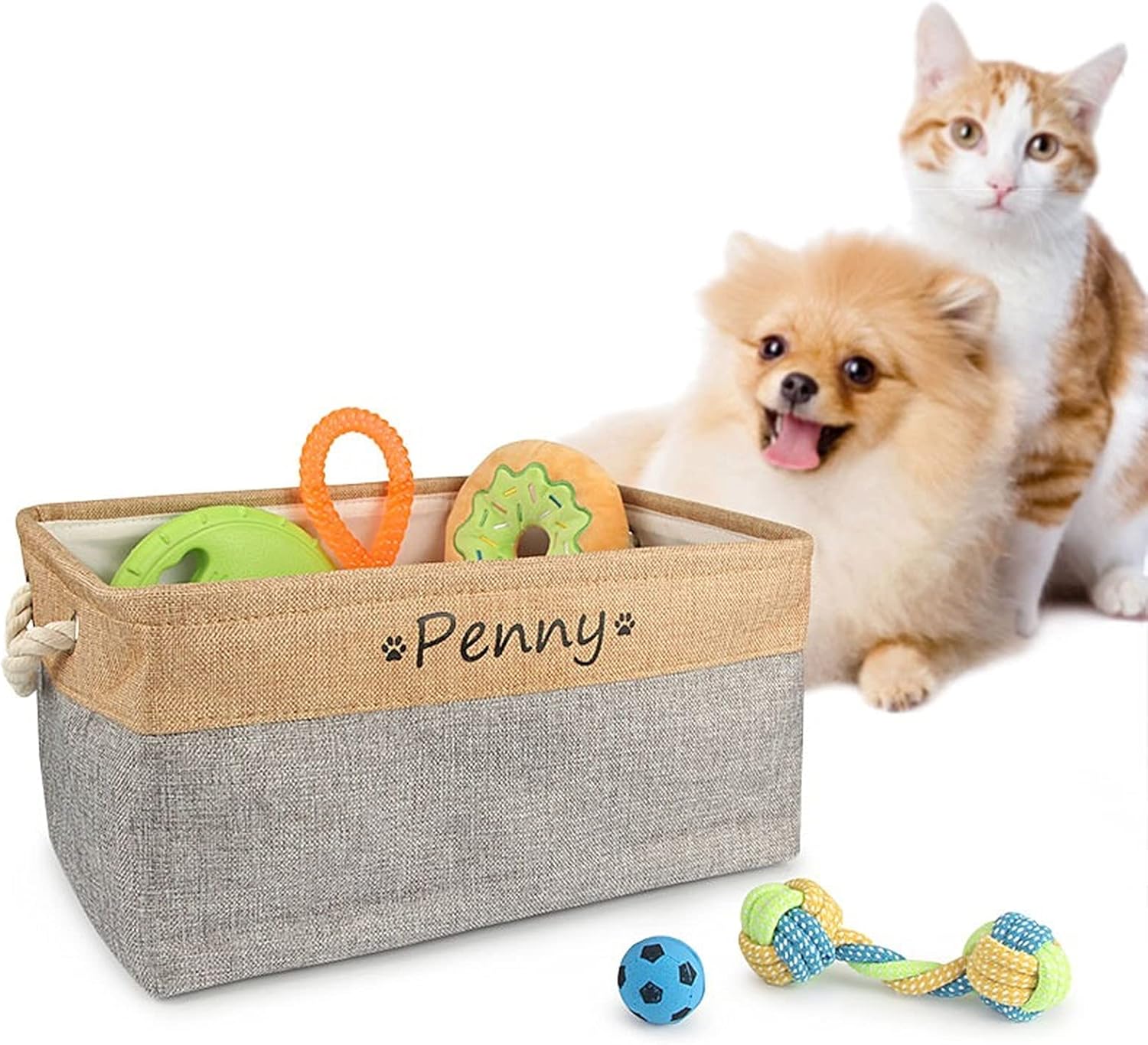 Personalized Pet Toy Basket Custom Box Storage Baskets Pet's Name Foldable Dog Toy Organizer Box Chest Organizer for Dog Toys,Dog Coats,Dog Clothing,Dog Apparel & Accessories (green,L 41X32X21cm)