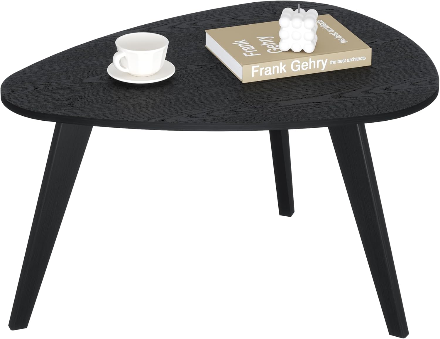 YAUKOMEL Small Oval Coffee Table,31.5" Black LeafShaped