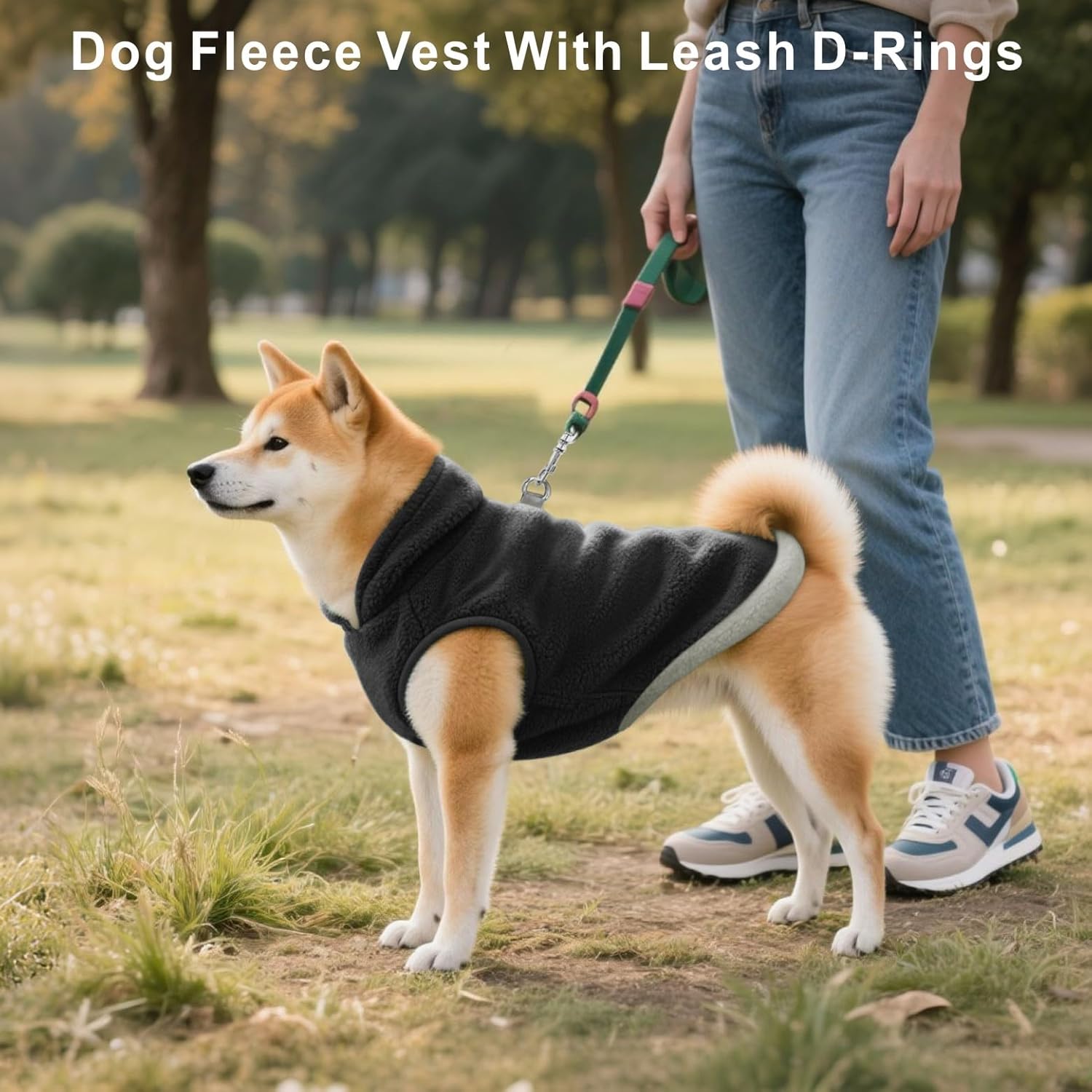 Idepet 2 Pack Dog Fleece Vest Sweater Warm Pullover Jacket with D-Ring Leash Reflective Winter Coat Hoodie for Puppy Cat French Bulldog Pug Chihuahuas Yorkies Dachshunds(Black&Blue,Medium)