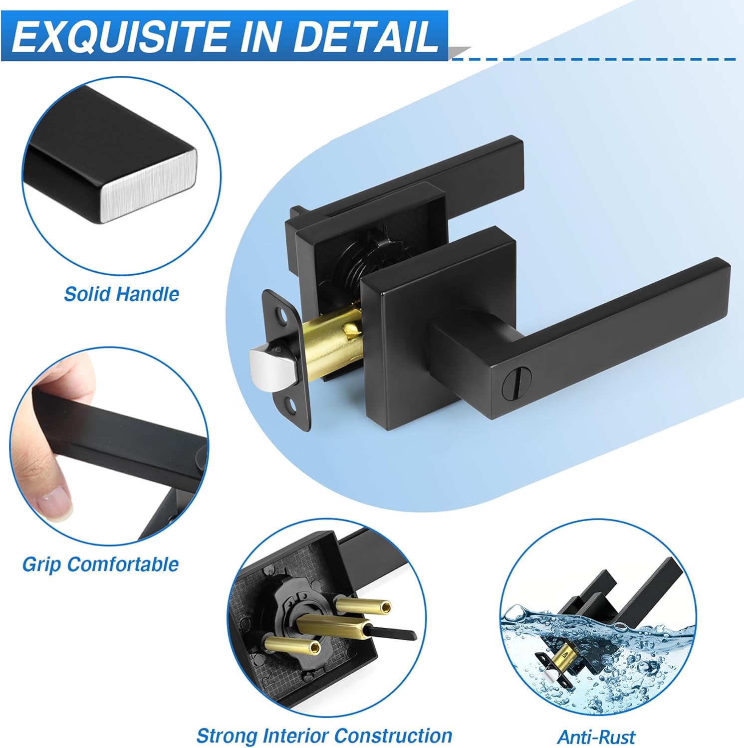 Condition photo showing New/Like New for plustool 6 pack matte black door handles interior, keyless interior door knobs, privacy door locks for bedroom bathroom, heavy duty square door lever locksets, reversible for left&right handled doors matte black privacy(with lock) 6