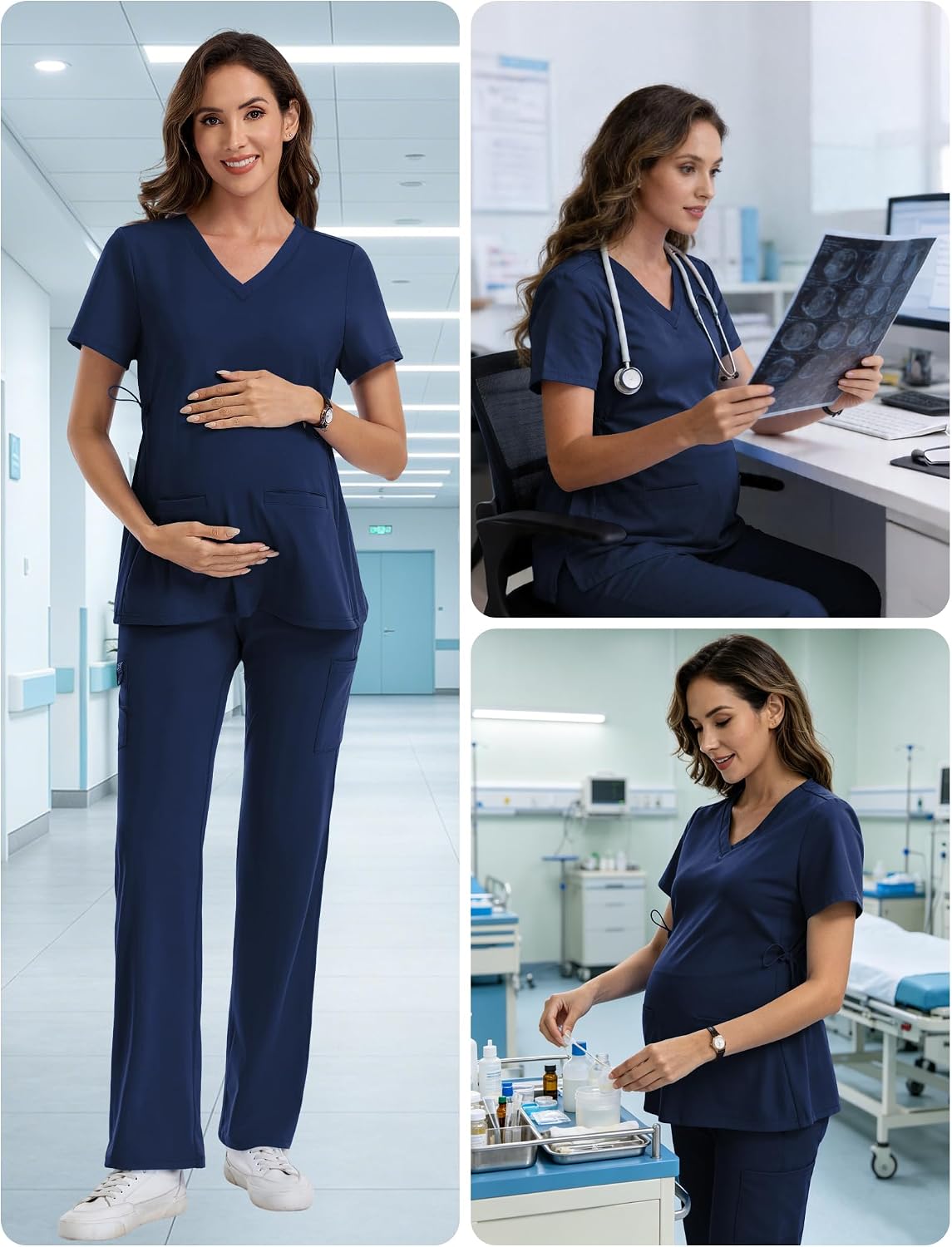 Womens Maternity Scrub Tops Classic Fit Four-Way Stretch Medical Uniforms