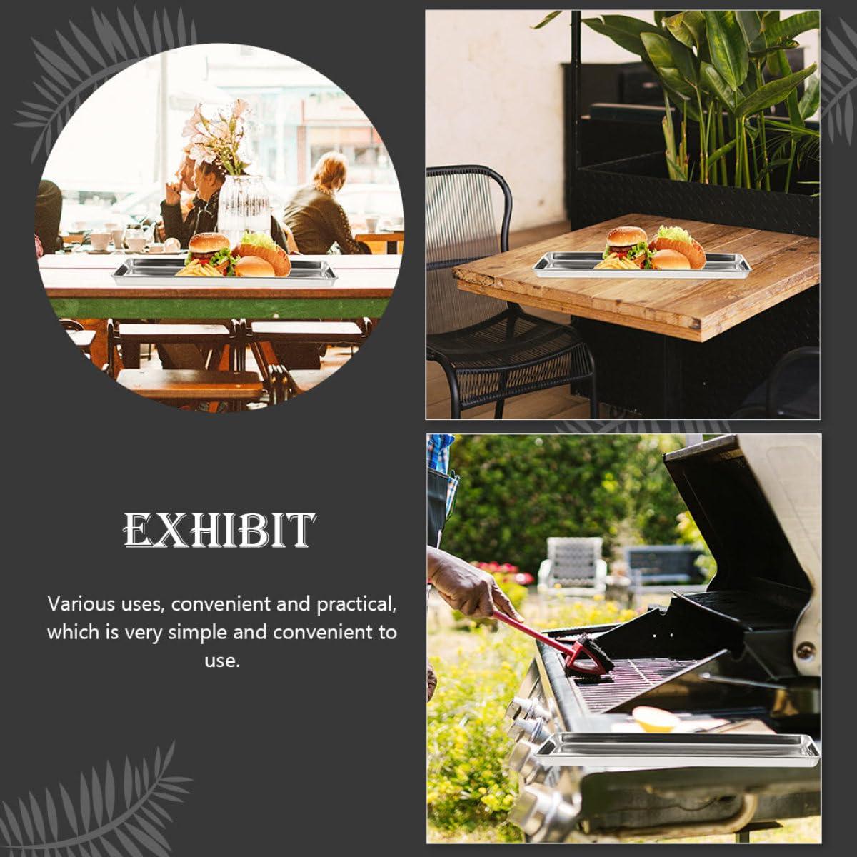 POPETPOP Plateau Métallique Rectangulaire INOX 31,5X24,5 CM pour Barbecue et Présentation Alimentaire