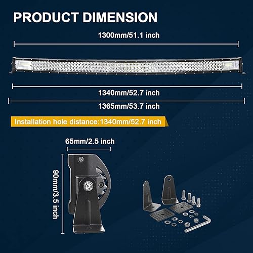 Miniatura 2 de Willpower Barra de luz LED curvada de 52 pulgadas de 675 W con lente 7D, haz combinado de triple fila de luces LED de buceo con arnés de cableado