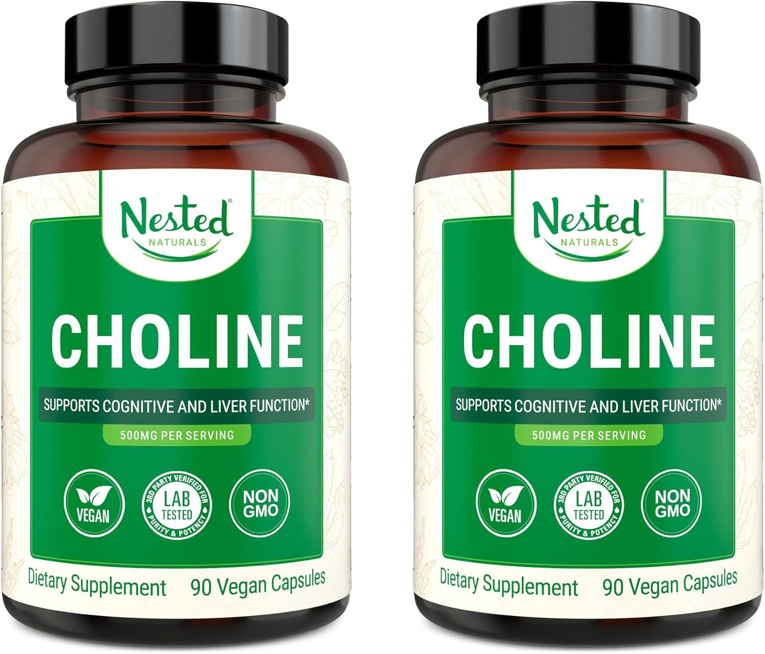 Nested Naturals Choline Bitartrate 500mg High Potency Choline Supplements