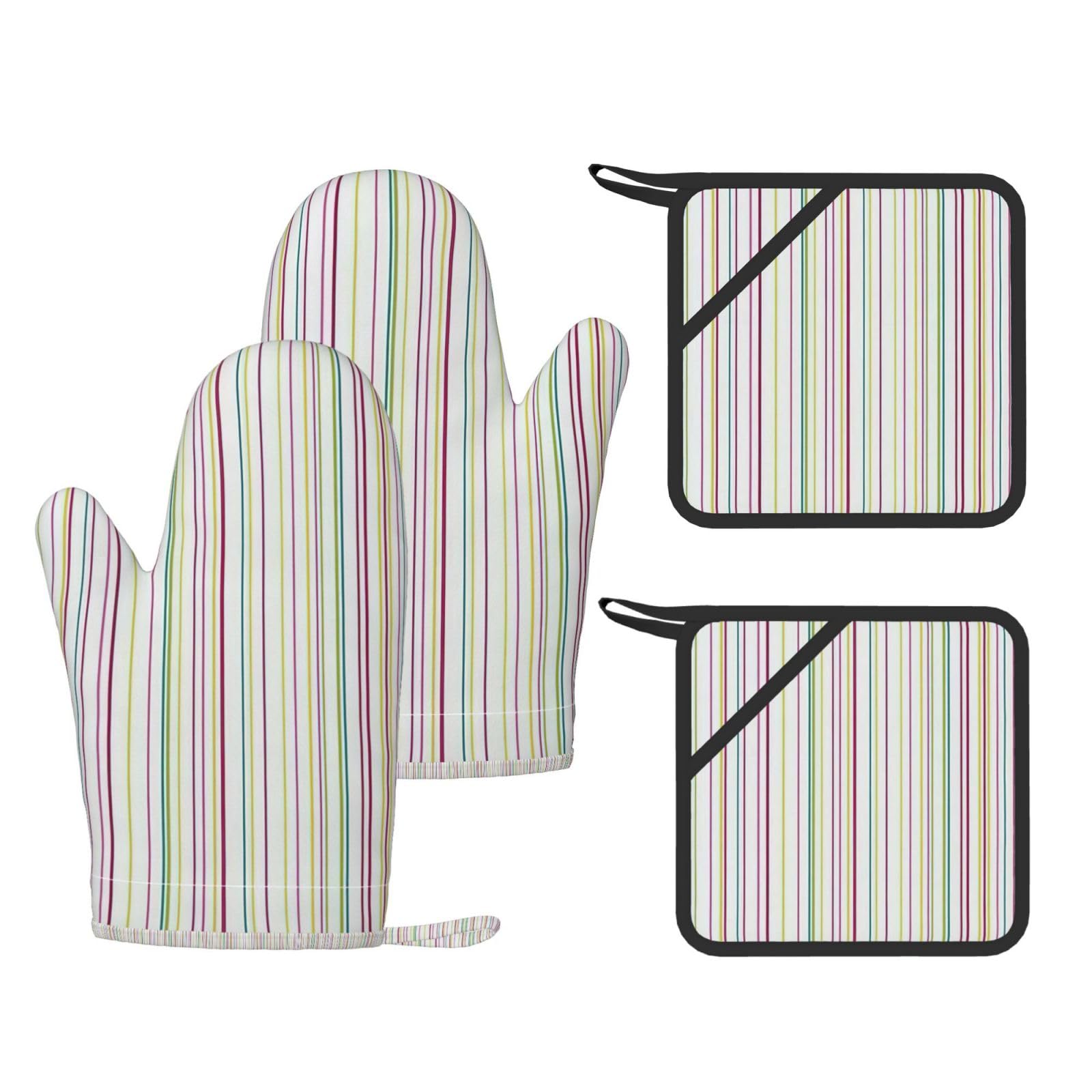Striped. Printed Potholder and Oven Mitt Set of 4, High Heat Resistant Cooking Gloves for BBQ Grilling
