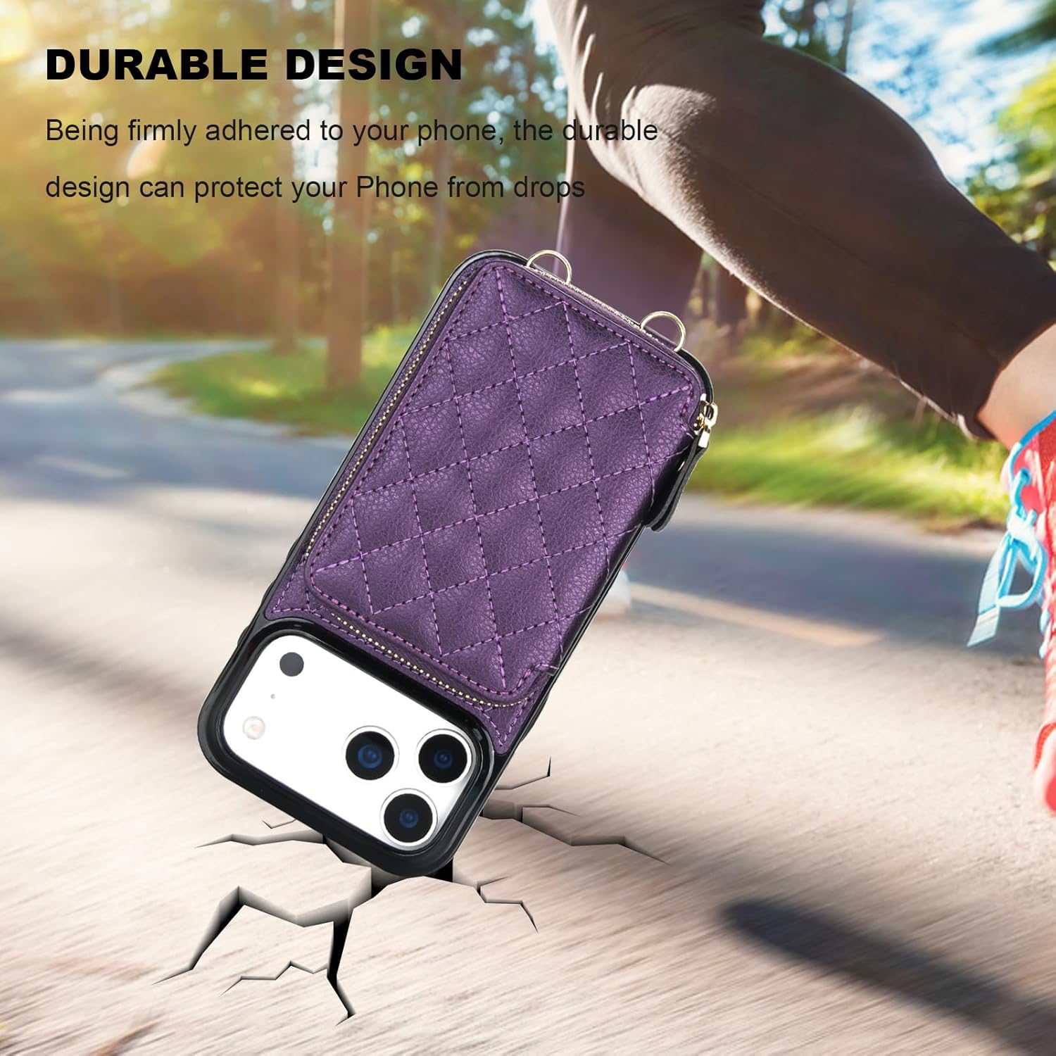Bocasal Crossbody Wallet Case for iPhone 17 Pro Max, RFID Blocking PU Leather Zipper Handbag Purse Flip Cover, Kickstand Folio Case with Card Slots Holder Wrist Strap Lanyard 5G 6.9 Inch (Dark Purple)