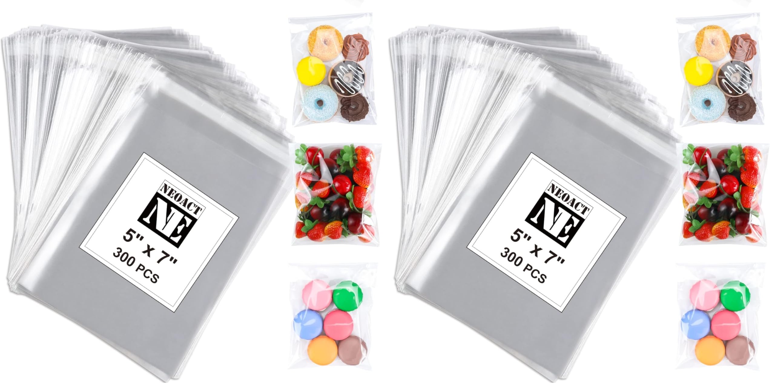 NEOACT 300 PCS 5"x7" Clear Resealable Cellophane Bags Good for Bakery, Candle, Soap, Cookie Poly Bags. (Pack of 2)