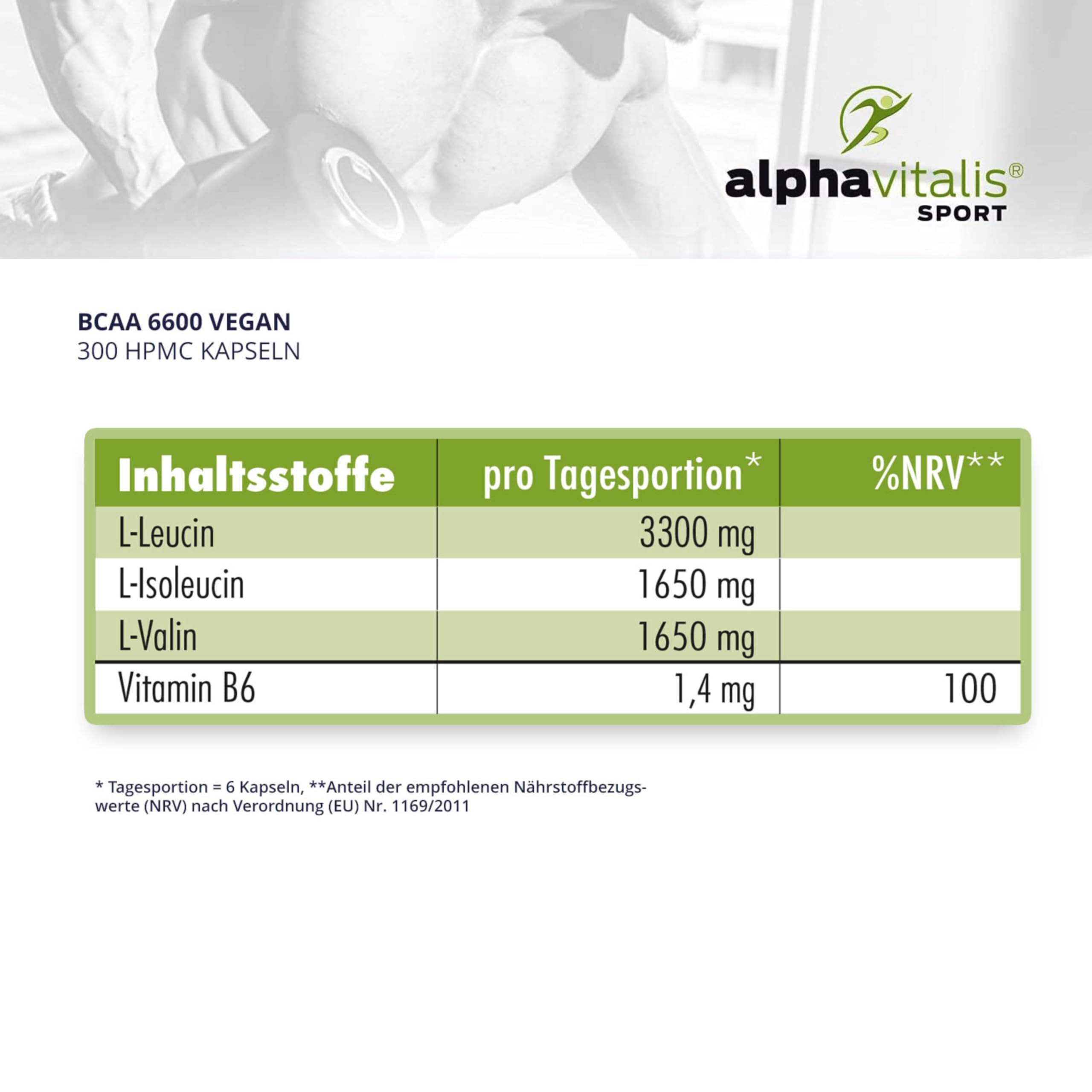 BCAA Kapseln optimal dosiert 300 Stk. - 1100 mg essentielle Aminosäuren + Vitamin B6 pro Stück - vegan, fermentiert und ohne Magnesiumstearat - L-Leucin, L-Valin, L-Isoleucin für Sportler