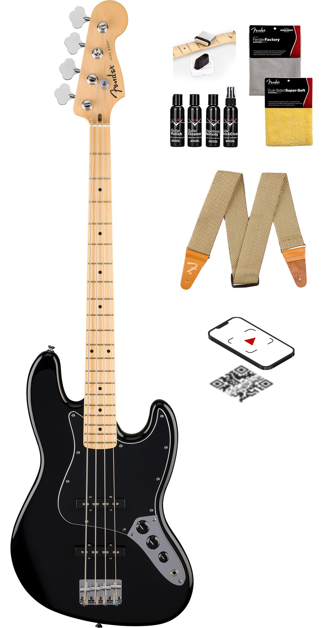 Amazon.com: Fender Standard Jazz Bass - Black Bundle with Strap