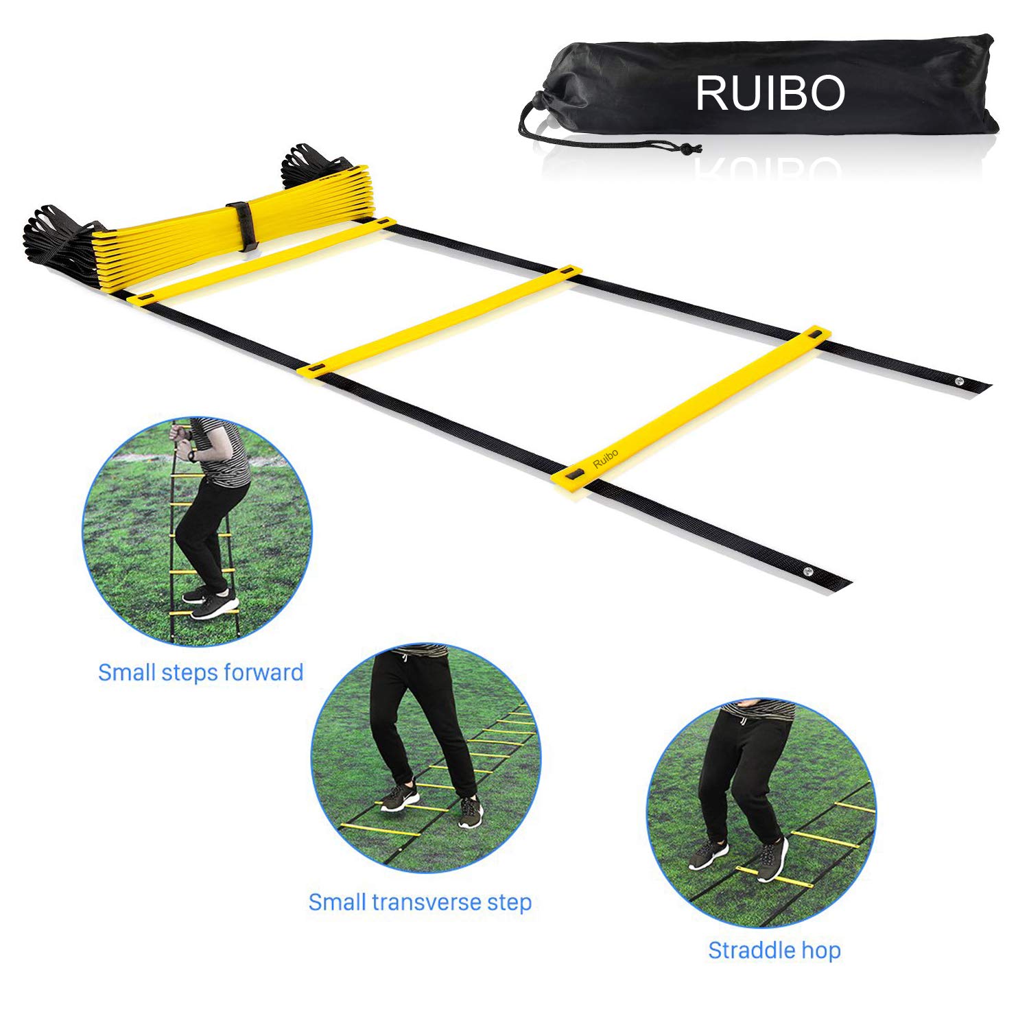 Ruibo Scaletta per Allenamento di agilità, per Calcio, Calcio e Altri Sport, Lunghezza 6 m, 12 pioli Regolabili