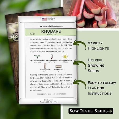 Miniatura 2 de Sow Right Seeds - Semillas de ruibarbo Victoria para plantar - Paquete de reliquia sin OMG con instrucciones para plantar un huerto en el hogar al