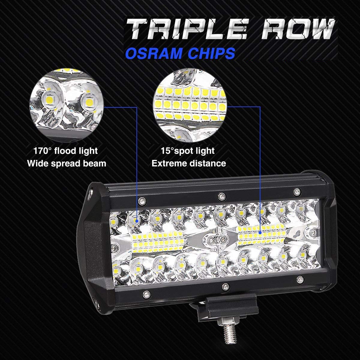 Lot De 2 Barres Lumineuses LED AUXTINGS 17,8 Cm 120W - IP67 Étanche, 6000K Super Puissantes Pour Voiture, 4x4, SUV, Camion, Bateau & VTT