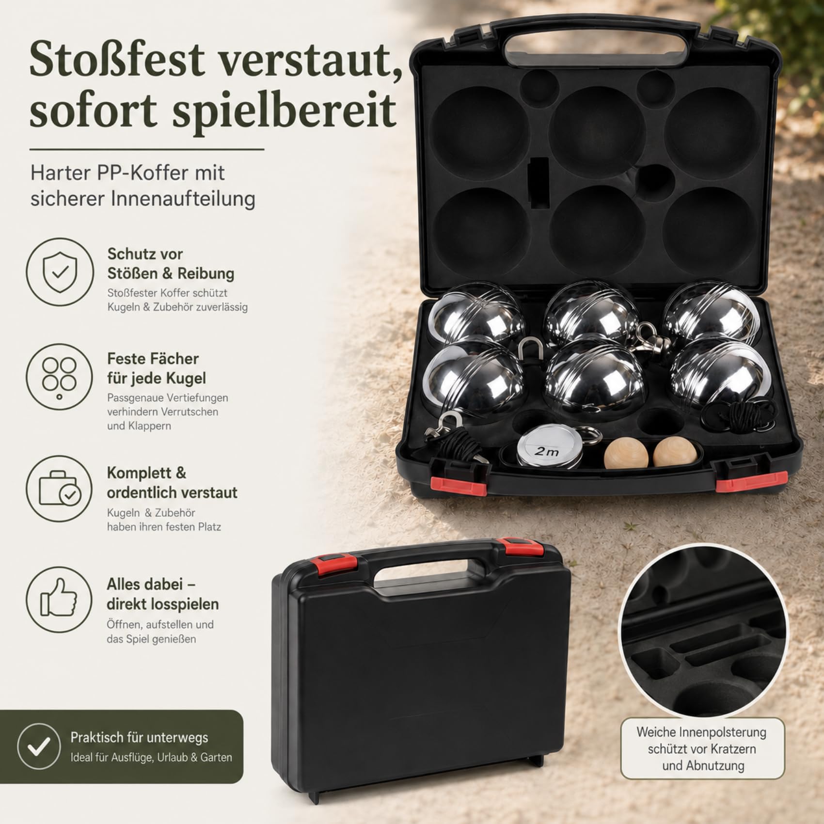 Personalisierte Boule Kugeln mit Gravur, 6er Petanque/Boccia Set mit Wunschtext & Logo, Individuelles Outdoor Geschenk für Männer, Papa, Camper & Boule Fans, Serie B