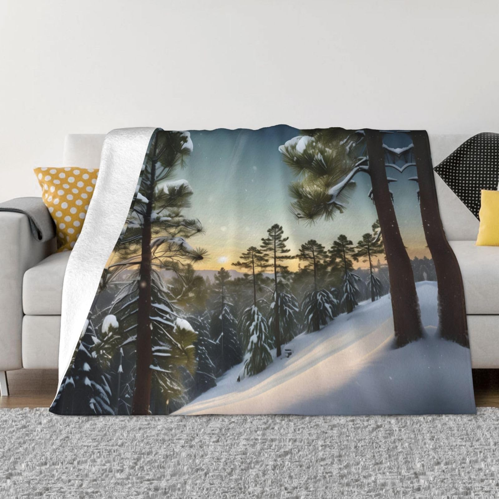 Couverture de lit paysage d'hiver en flanelle de microfibres douce 101x76 cm