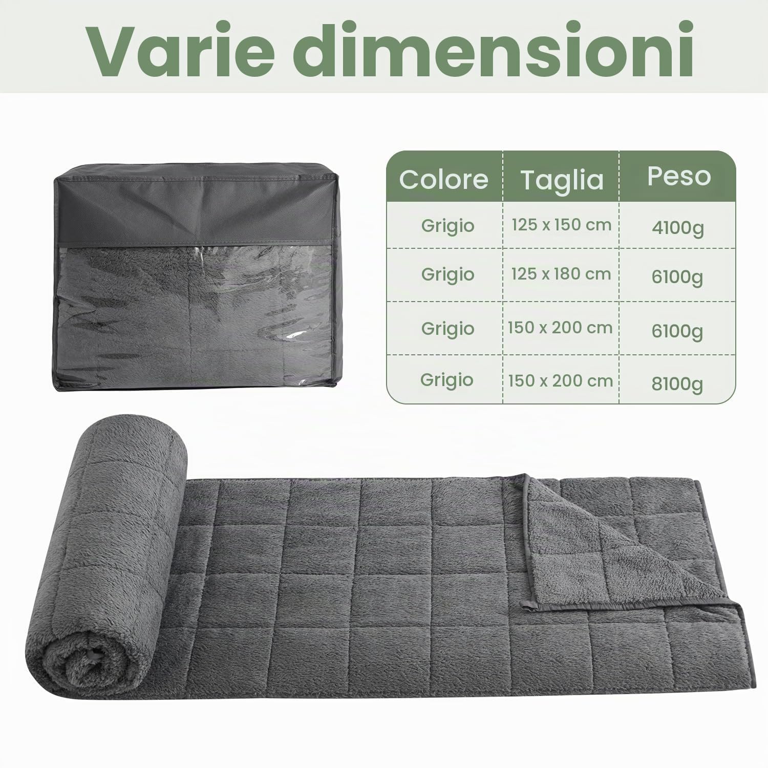 Good Nite Coperta pesante, 4 kg, pesante, coperta pesante, per dormire, adulto, grigio, 125 x 150 cm
