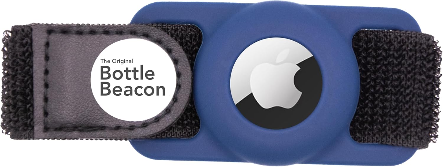 Bottle Beacon® Water Bottle Tracker Strap – Compatible with Apple AirTag, Fits Owala, Stanley, Hydro Flask, Yeti & Nalgene Bottles (Dark Blue)