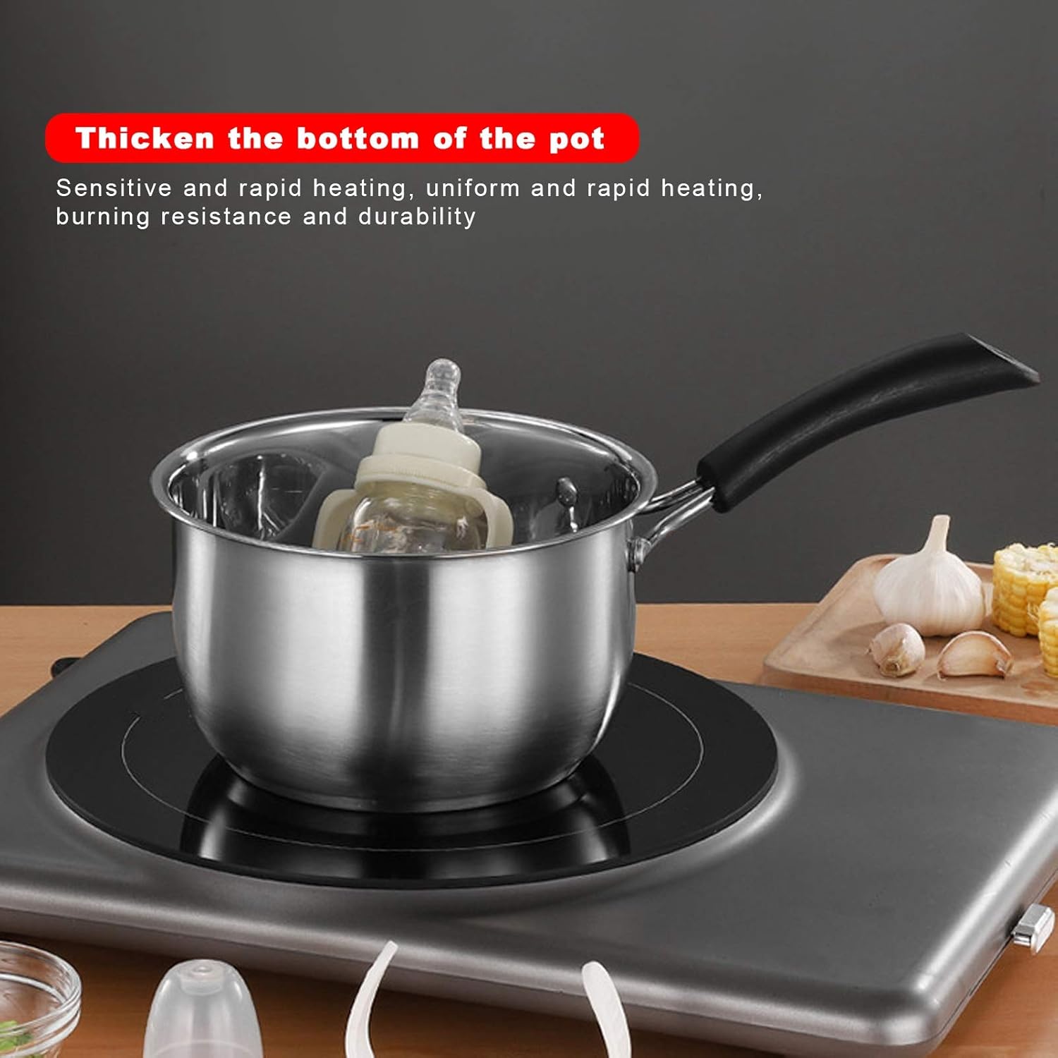 18cm Stainless Steel Butter Warmer Thickened Soup Pot Single Handle Food Supplement Saucepan for Stove Top, Chocolate Butter Melting, Coffee Tea Soup Warmin