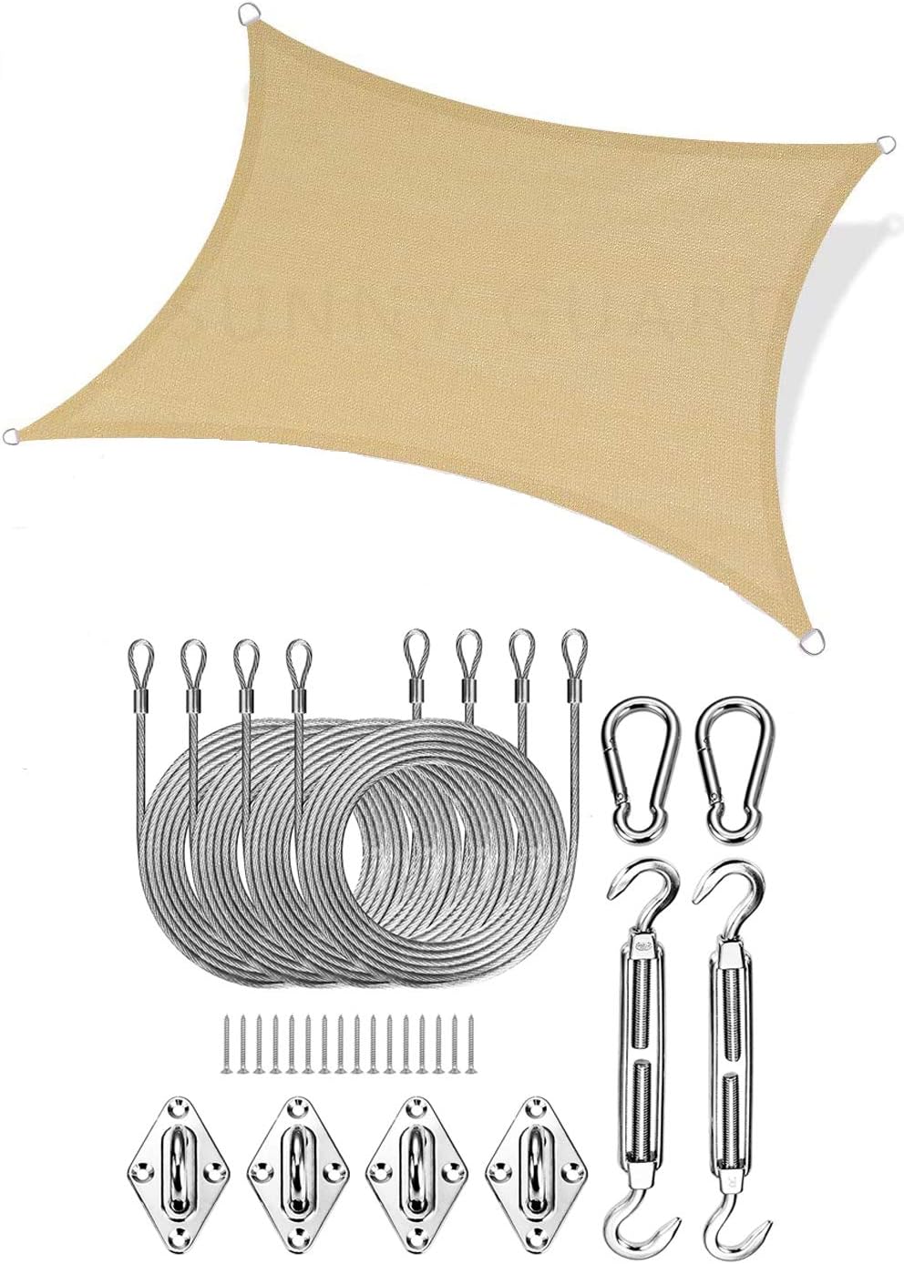 D&D Rectangle Sun Shade Sail with Installation Kit, UV Block Heavy Duty Sun Shade, Breathable Canopy Sail Shade for Outdoor Garden (2 x 3 Meter)