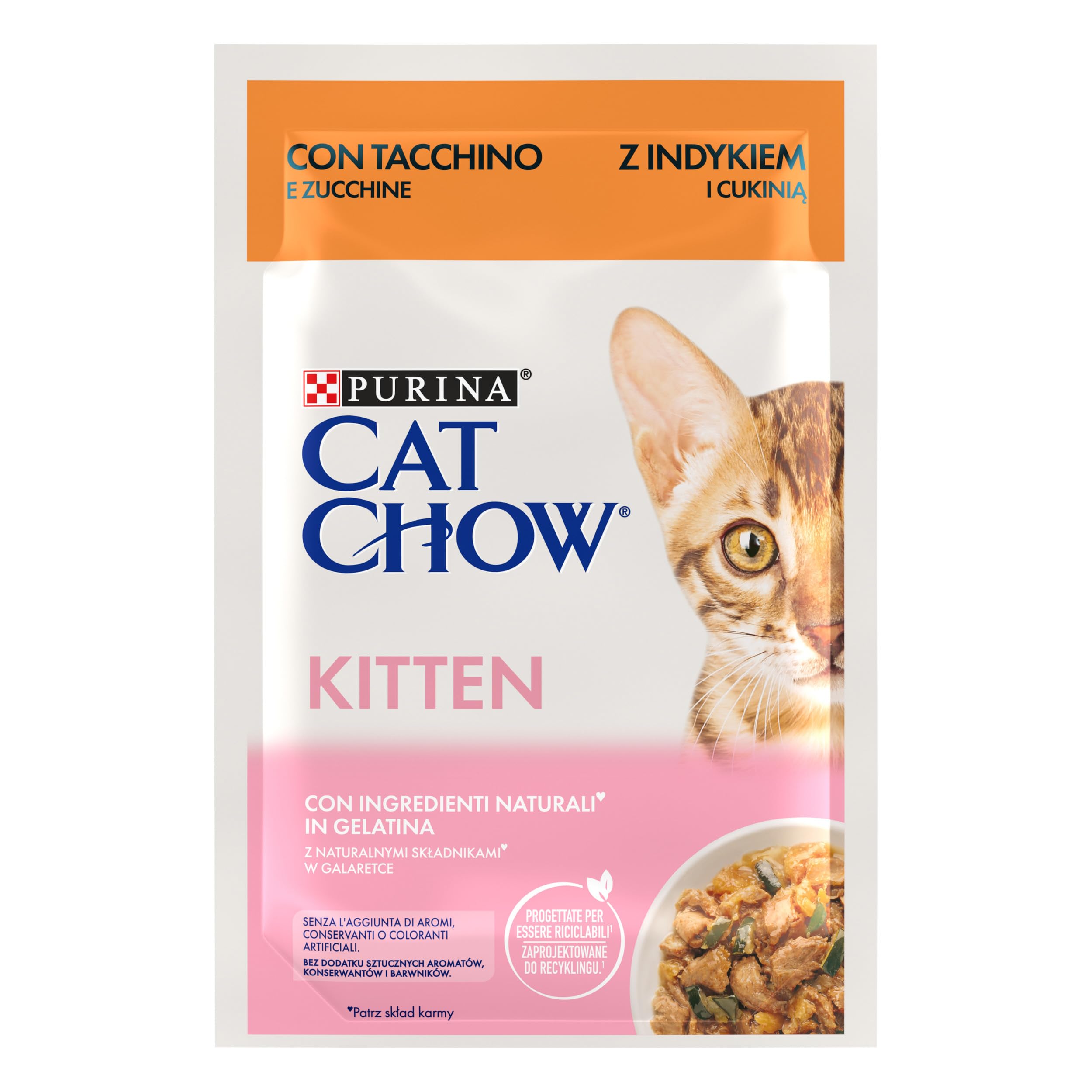 Purina Cat Chow Comida Húmeda para Gatito, Junior, Bebé, Kitten con Pavo, sobre de 85g