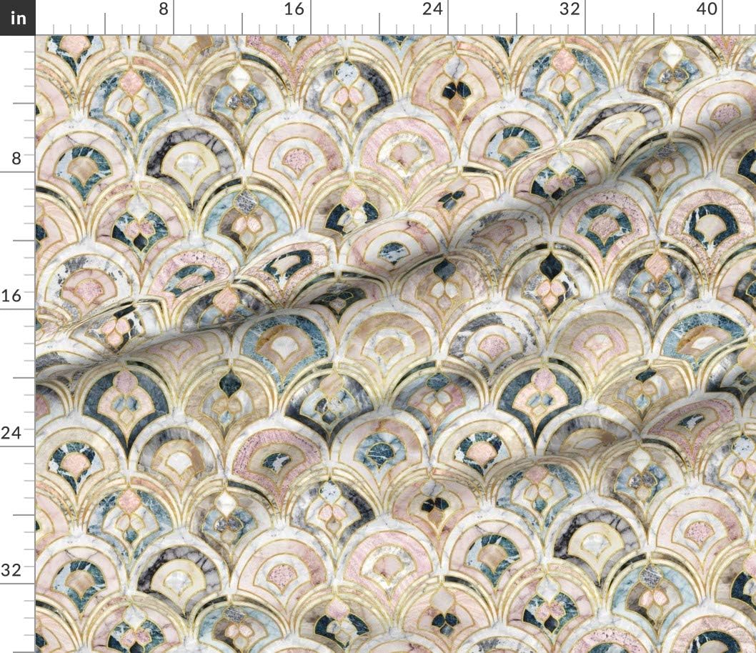 Spoonflower Fabric - Art Deco Marble Look Scallop Art Nouveau Gold Retro Elegant Large Printed on Petal Signature Cotton Fabric Fat Quarter - Sewing Quilting Apparel Crafts Decor