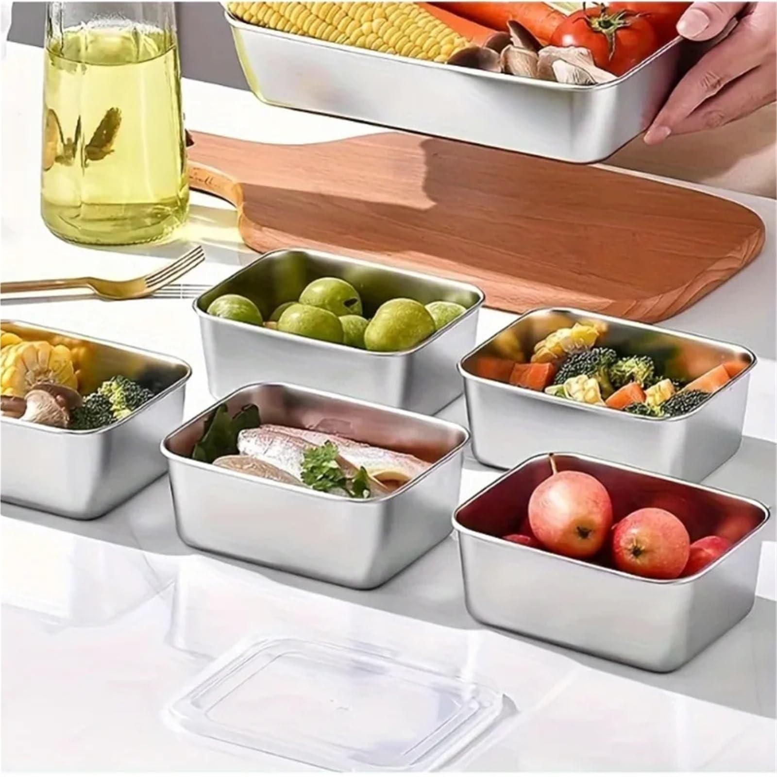 6-teiliges Set mit Frischhaltedosen aus Edelstahl Für Küche | Luftdichte Lunchboxen for die Zubereitung von Mahlzeiten, beim Camping und im Büro, spülmaschinenfest