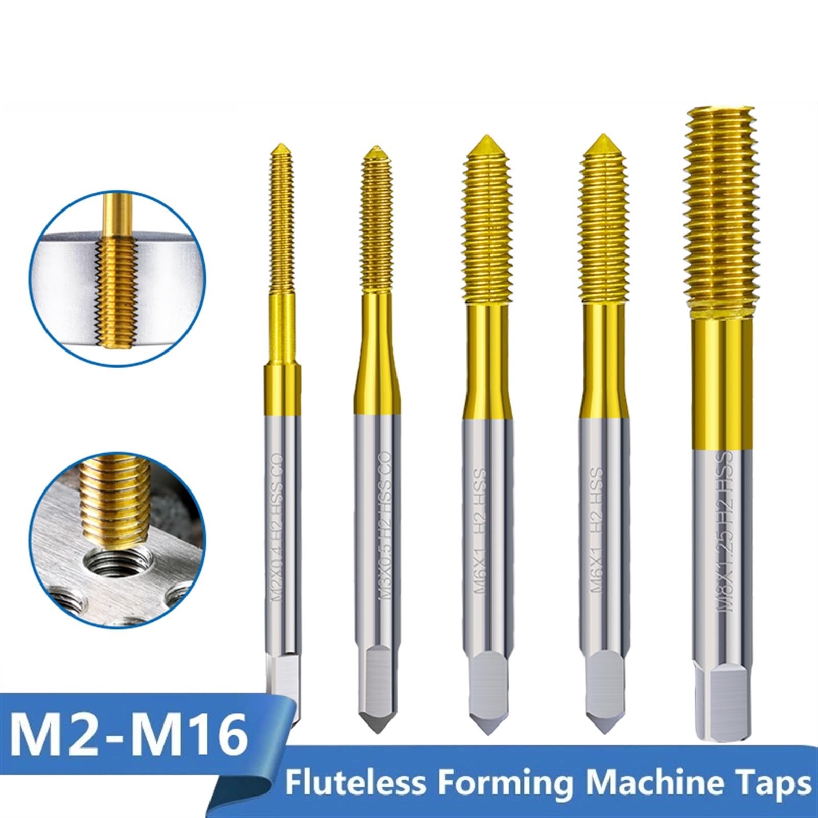 Windzerdong 1pcs Extrusion Taps M2-M12 Fluteless Forming Machine Plug Taps Metric Screw Thread Tap Drill Metal Threading Tools(M8x1.25)